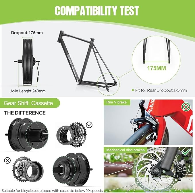 48V1000W Bafang Rear 20” 26″ Wheel Hub Motor DIY Fat Tire Ebike Conversion Kits