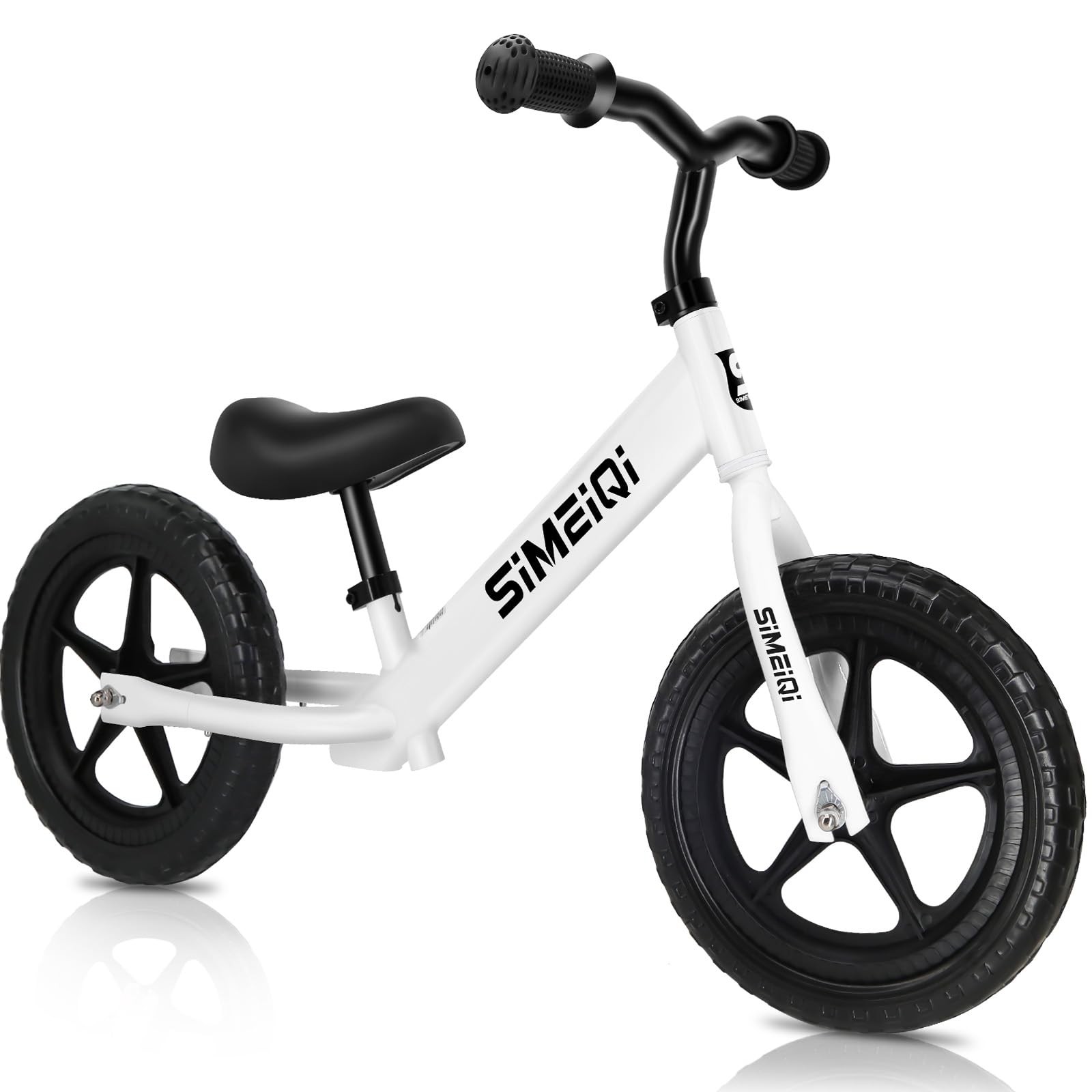SIMEIQI 12″ Balance Bike for Boys Girls 2 3 4 5 Years Old No Pedal White