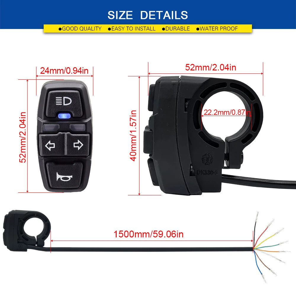Electric Bike Light and Horn Switch 12V 24V 36V 48V Ebike Scooter Accessories