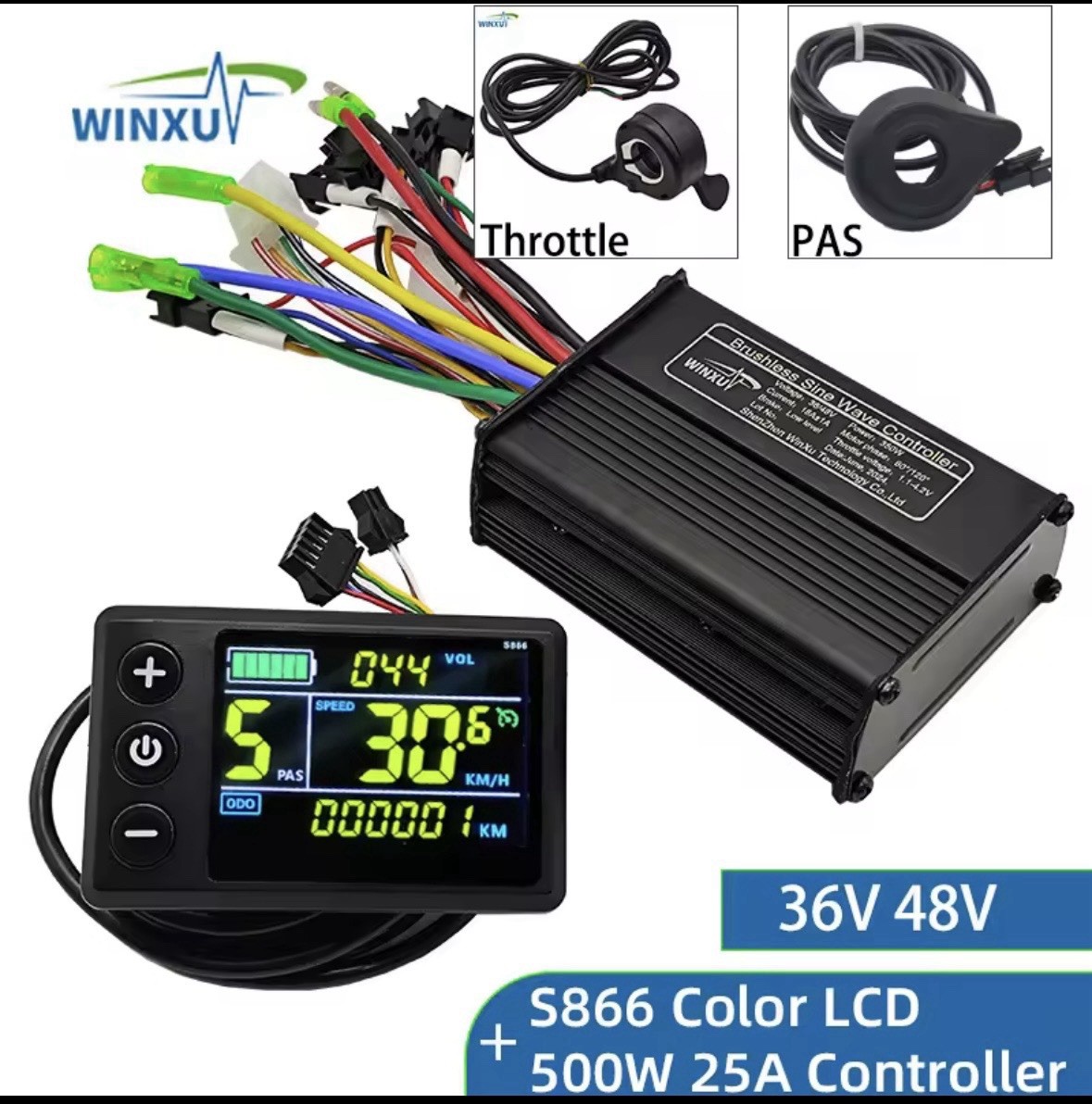 Universal Controller E-bike E Scooter 500W 25A Controller, 36V/48V Throttle