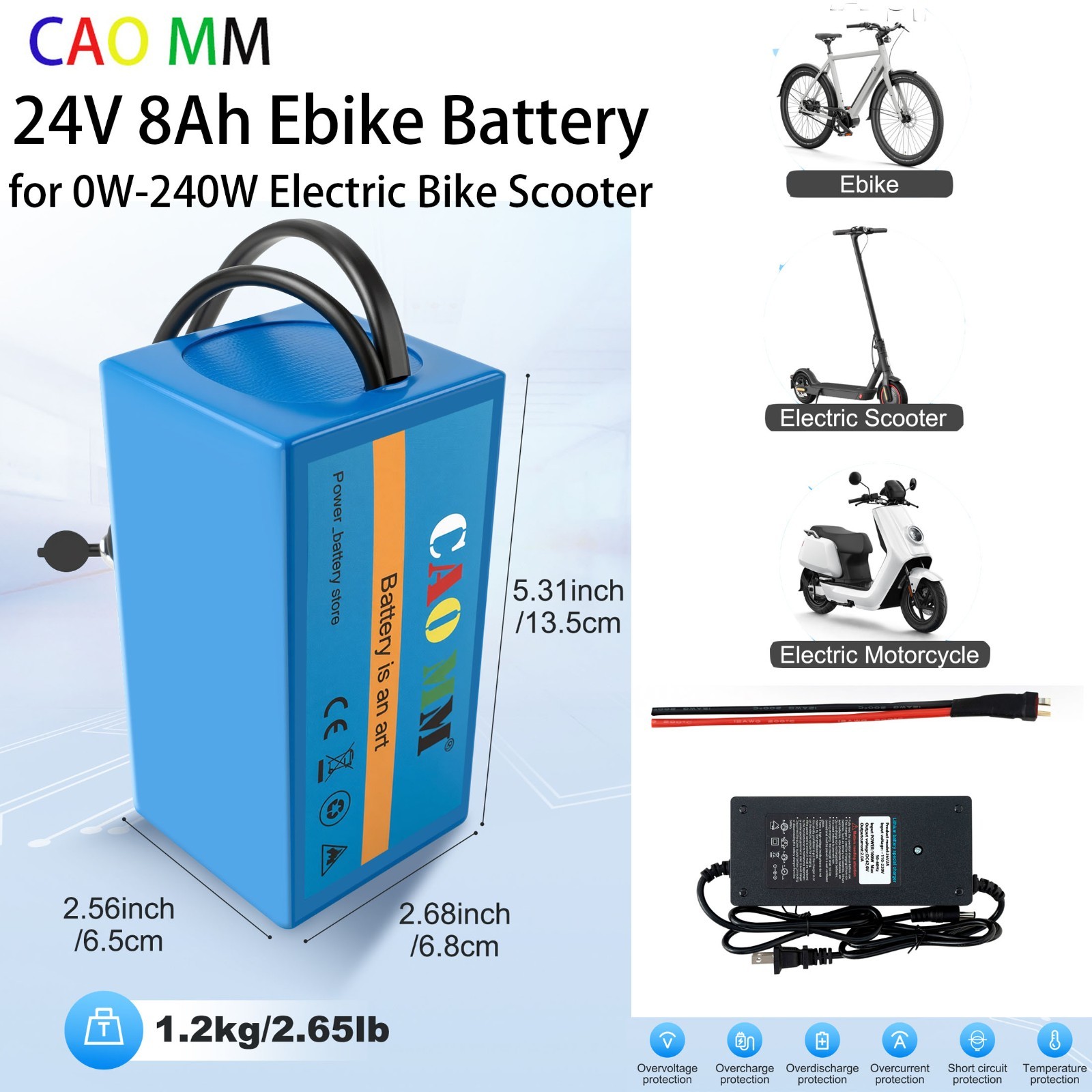 24V 8Ah Ebike Battery Lithium ion Battery for 0W-240W Electric Bicycle Scooter