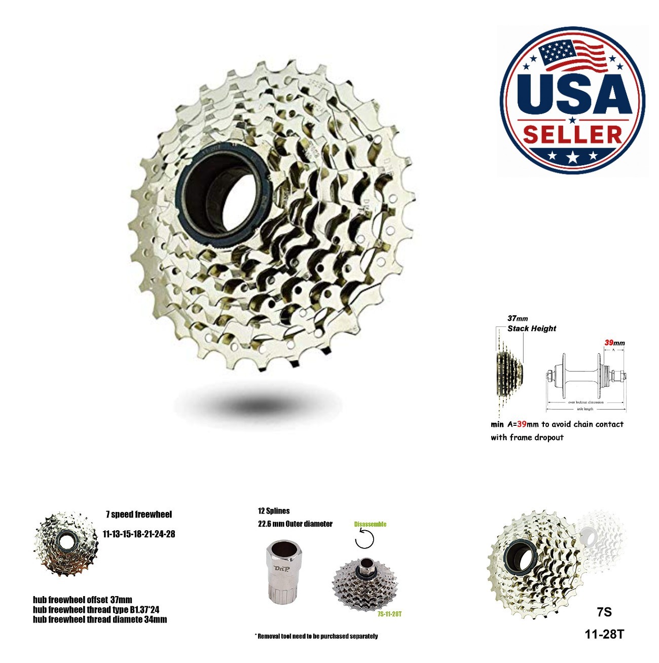 7 Speed Freewheel 11-28T Screw On Chromoly Steel E-Bike DNP Compatible Ebike
