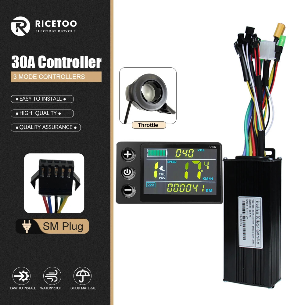 Three-Mode Electric Bike Controller 17A 26A 30A 40A 36/48V with S866 LCD Display