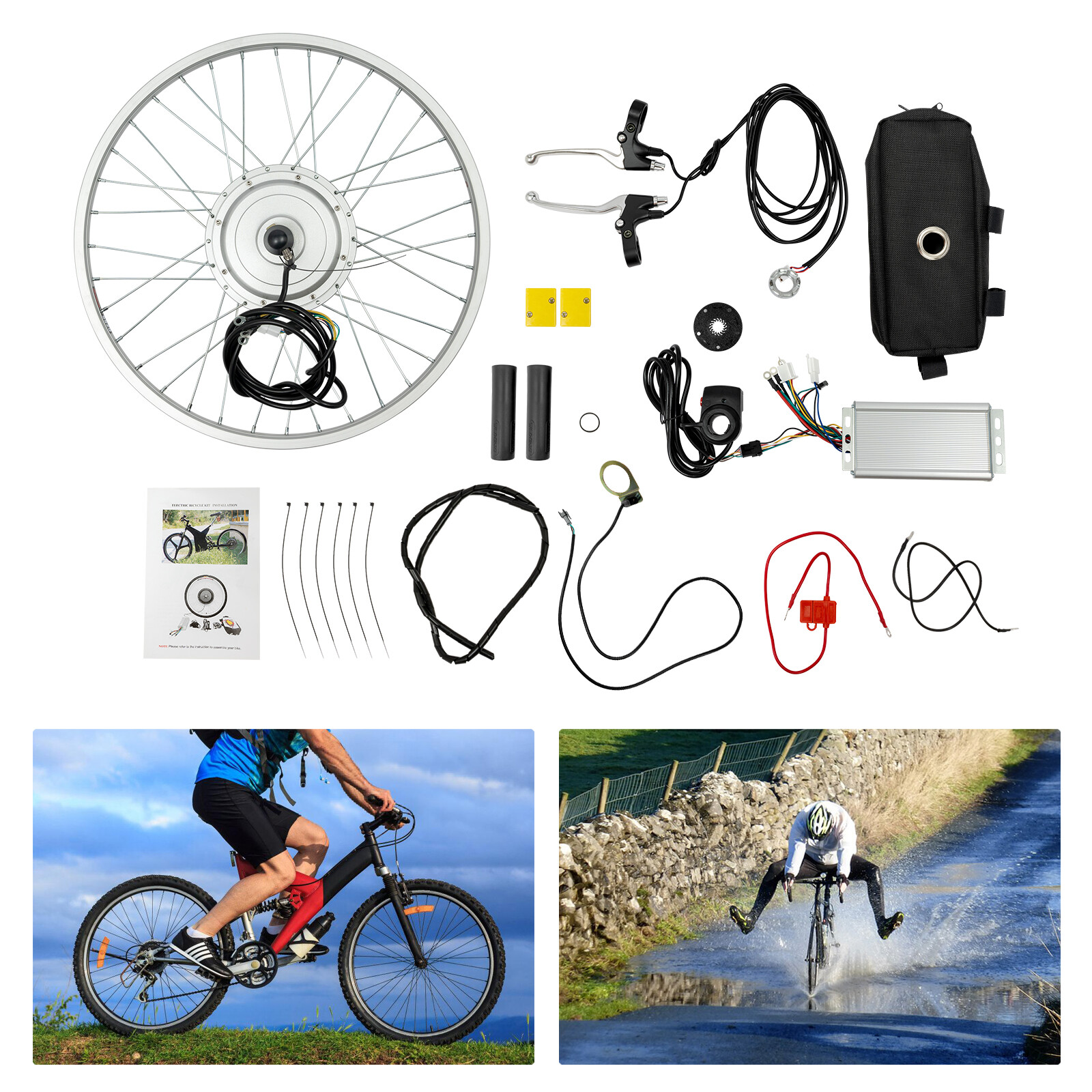 24″ 36V 750W Electric Bicycle Conversion Kit Front Wheel Kit Ebike Hub Motor Set