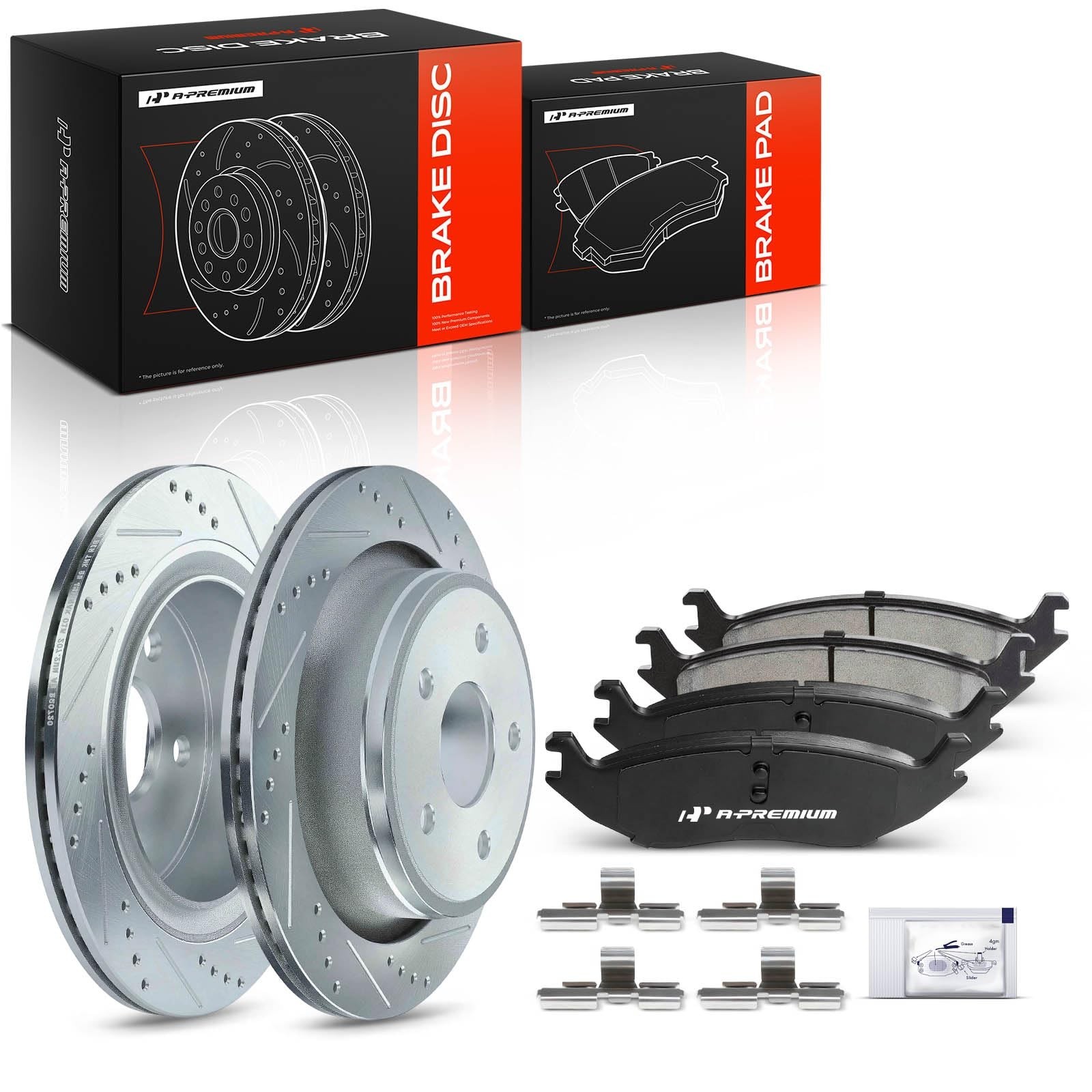 A-Premium 13.86 in (352mm) Rear Drilled and Slotted Disc Brake Rotors + Ceram…
