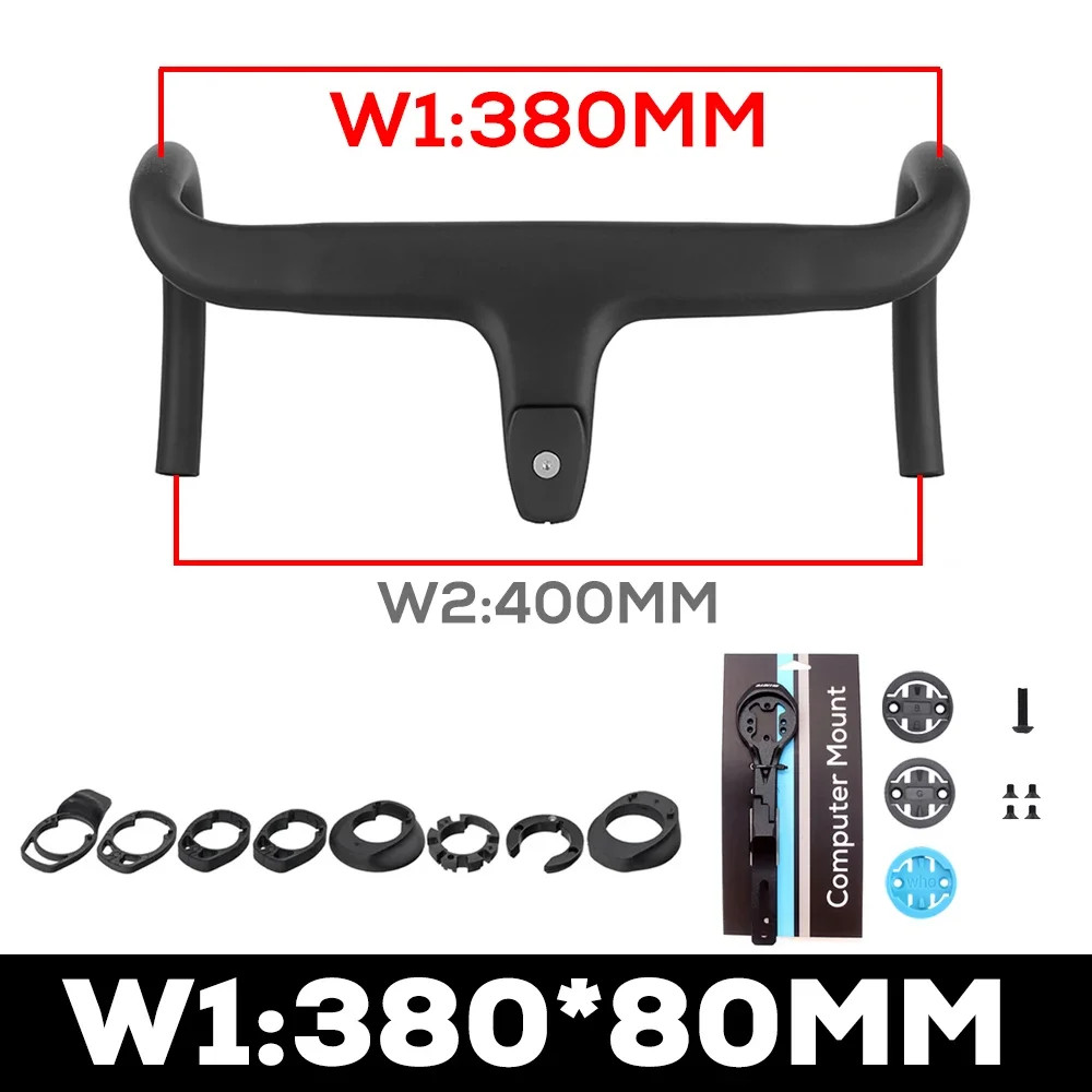 Road Bike Full Carbon Fiber Integrated Handlebar Internal Cable 360mm-380mm