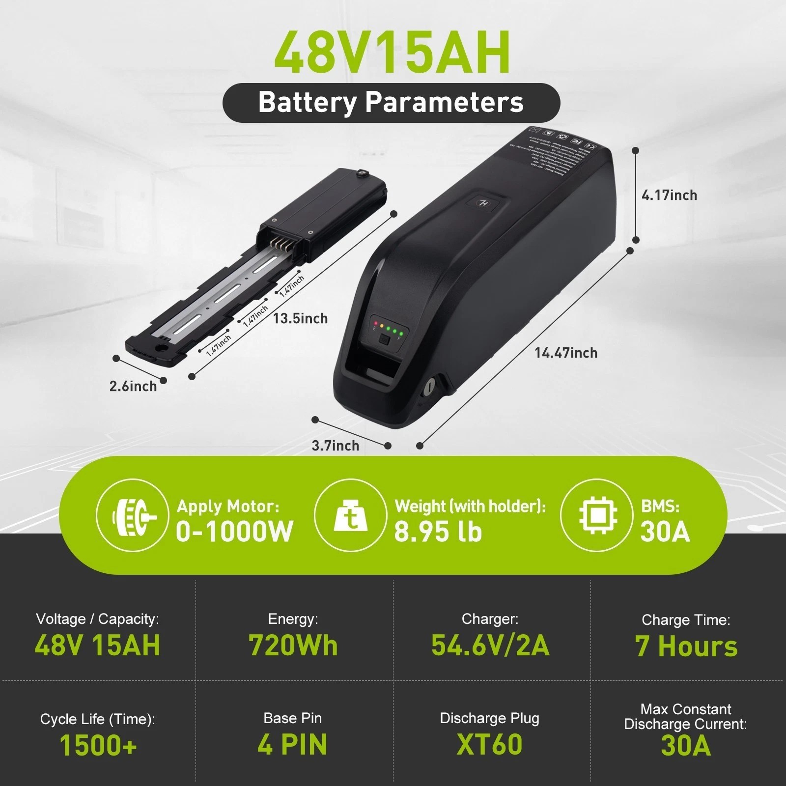 36V 48V 10AH/15AH/20AH Ebike Lithium Battery ≤1800W Motors w/ USB Port Bicycle