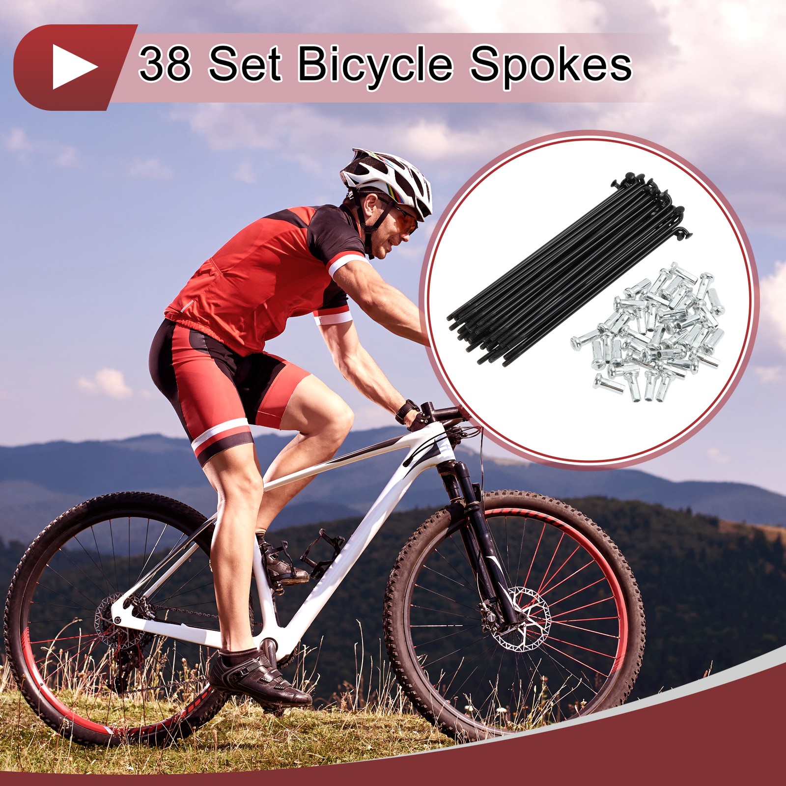 38 Set 14G Bicycle Spoke 97mm Bike Wheel Spoke Carbon Steel Black