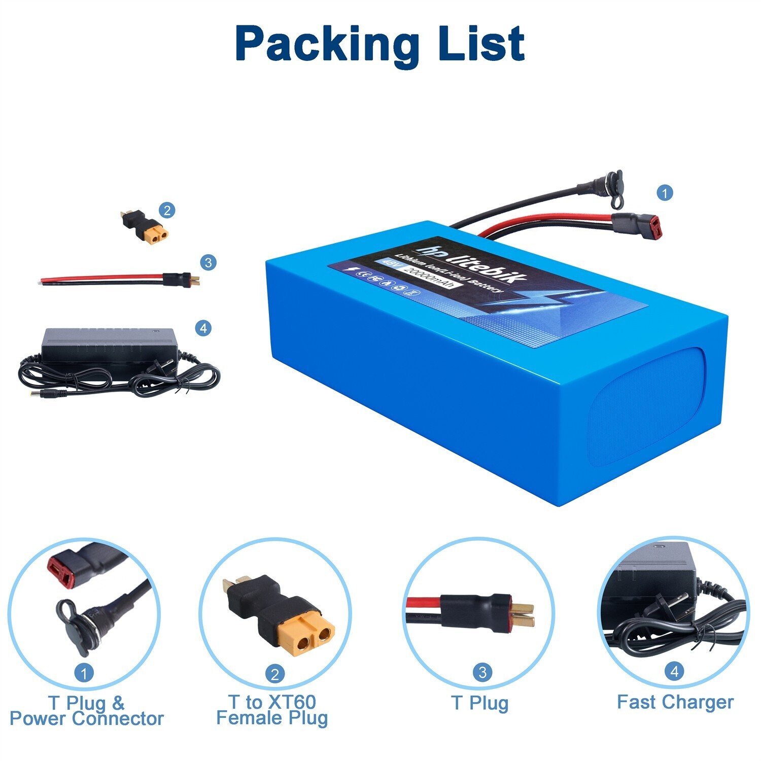 48V 36V 8Ah 10Ah 14Ah 20Ah Ebike Lithium for 50W-1200W Scooters Motor Blue