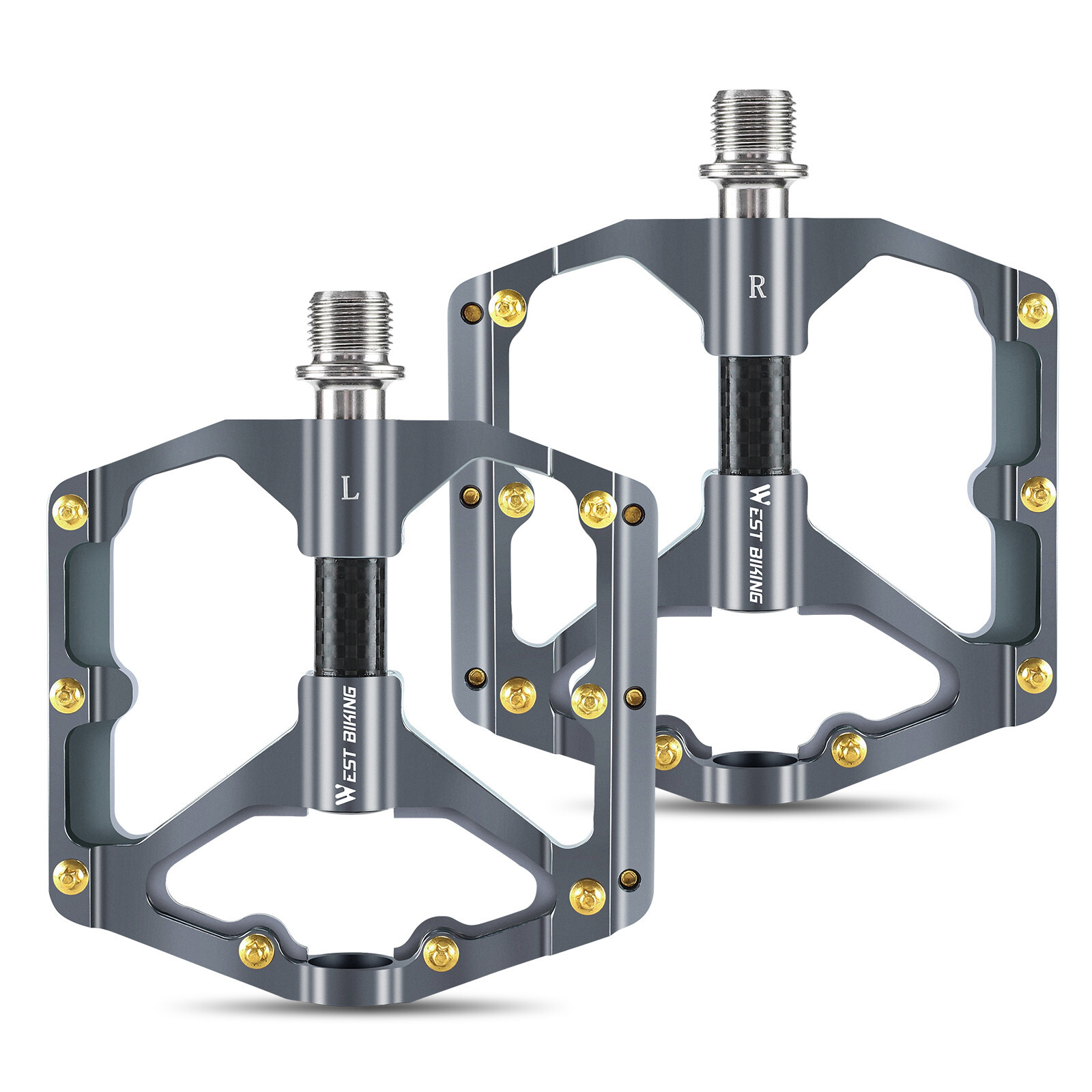 WEST BIKING Carbon Fiber Axle 3 Bearings MTB Road Bike Bicycle Pedals Titanium