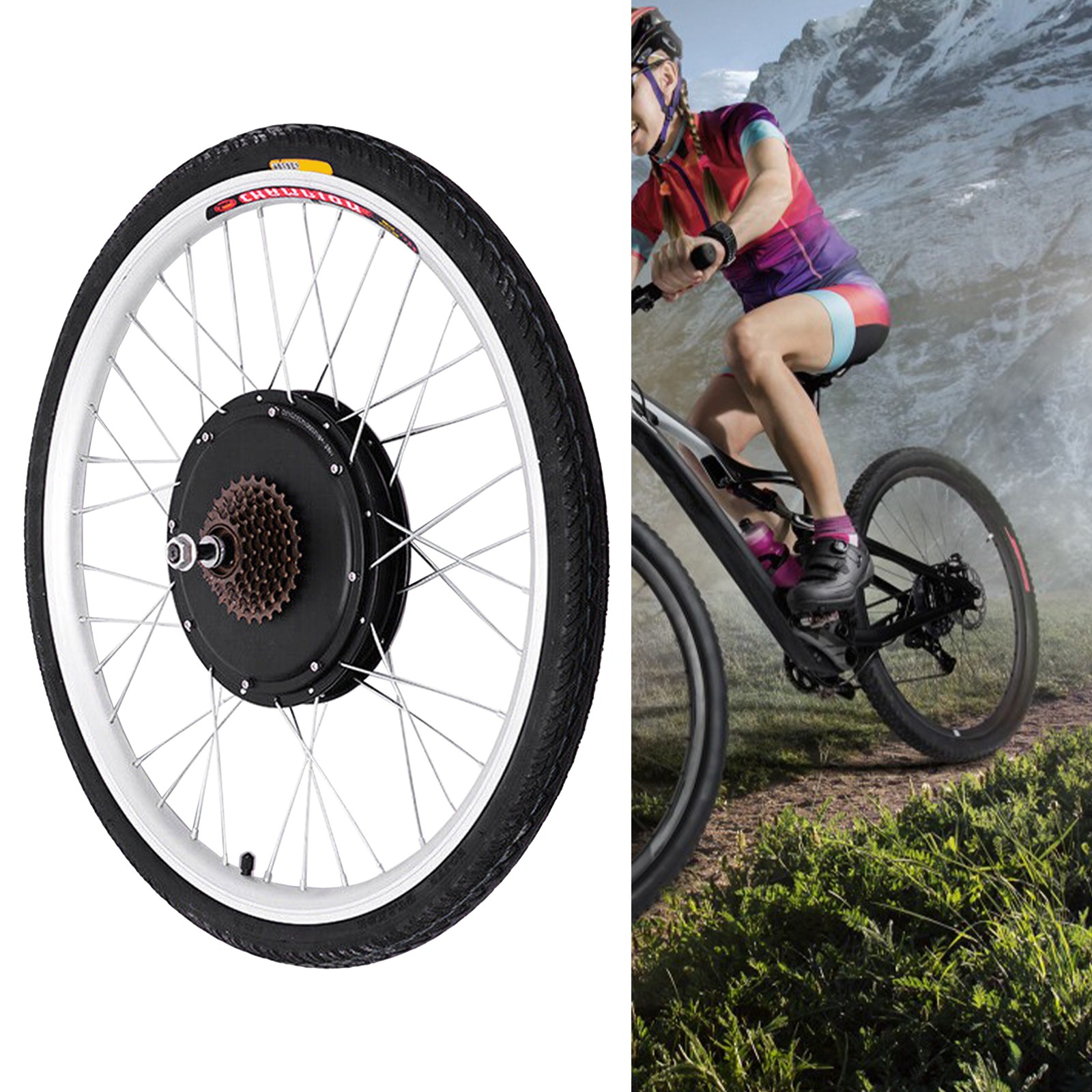 26″ 48V Electric Bicycle Rear Wheel Ebike Hub Motor Conversion Kit 1000W