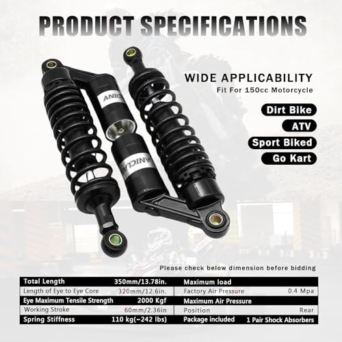 Pair 320mm motorcycle shocks Universal Motorcycle Rear Air Shock Absorbers BLACK