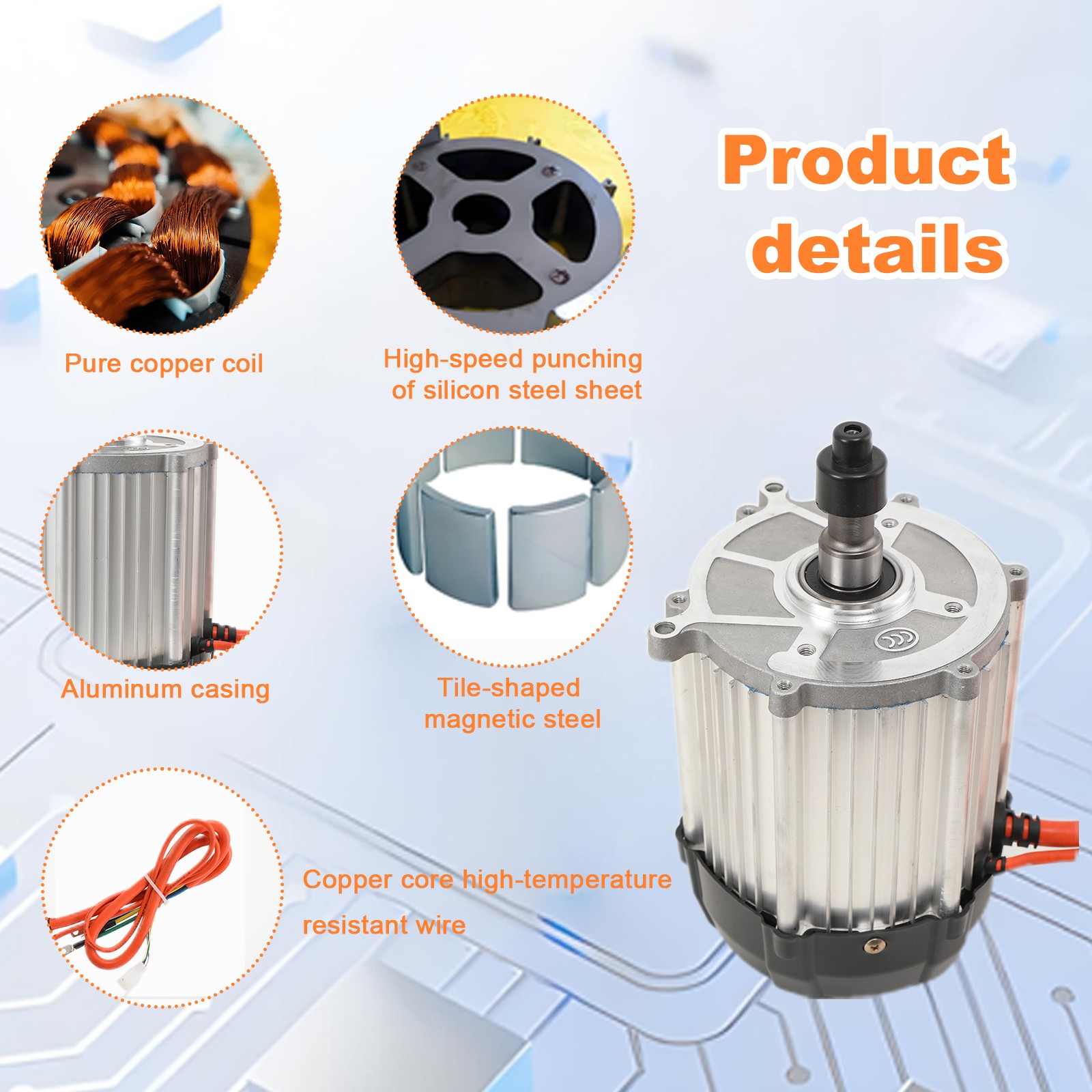 1800W 60V Electric Tricycle Motor High Speed Trike Brushless Motor 3000r/min