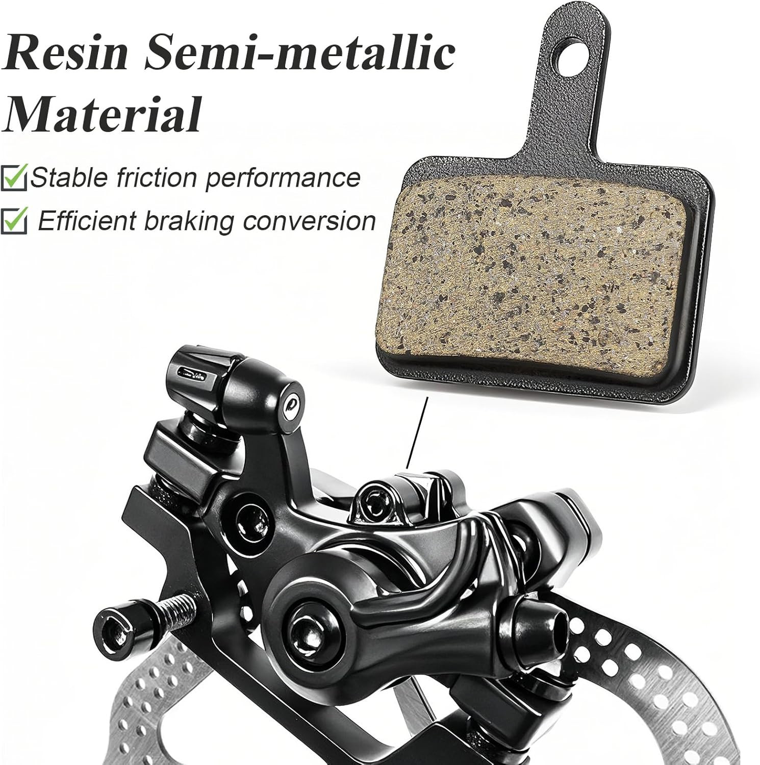4 Pairs Bike Brake Pads, Resin Semi-Metallic MTB Disc Brake Pads, with Installat
