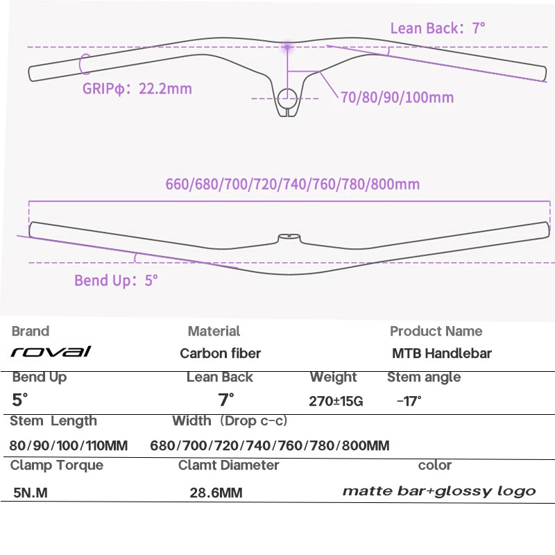 28.6mm -17 Degree Carbon Mountain Bike Integrated Handlebar with Stem 660-800mm