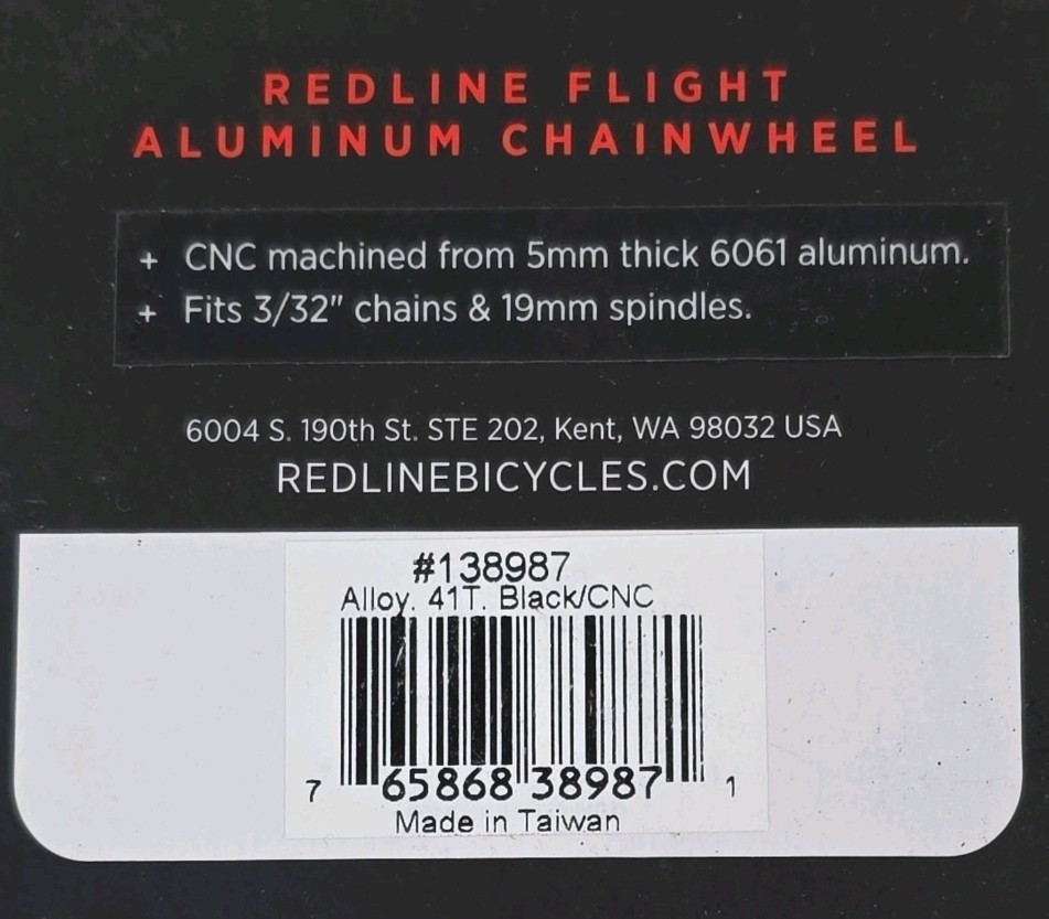 Redline Flight BMX Vintage Aluminum Chainring 41T Black/Silver