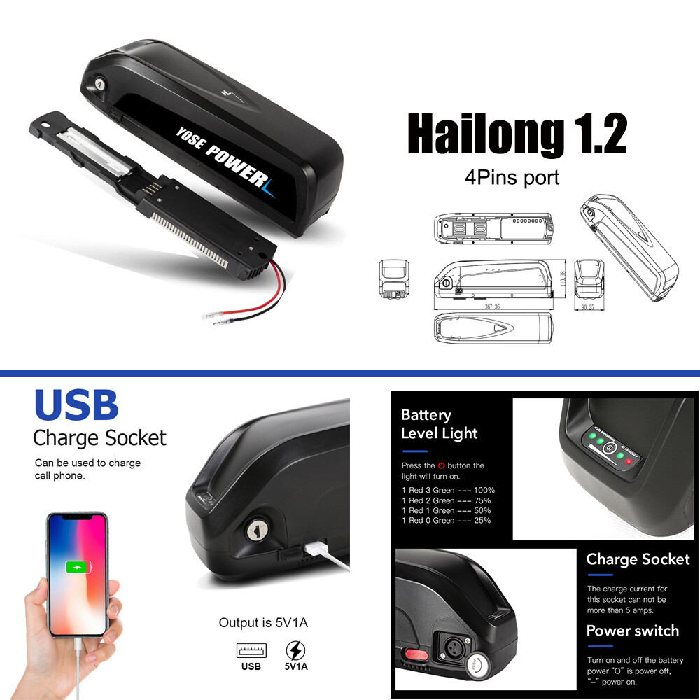 52V 48V 36V 17.4Ah 1000W Hailong Lithium Ebike Battery 48V Electric Bike Battery