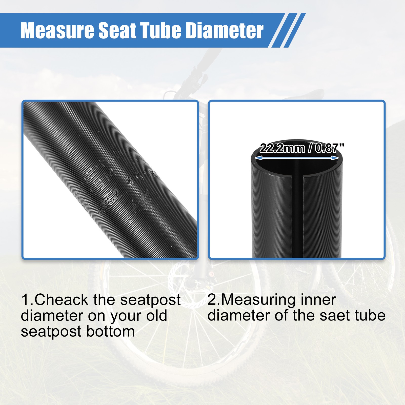 2 Pcs 22.2mm to 25.4mm Bicycle Seat Post Tube Adapter Reducing Sleeve Black