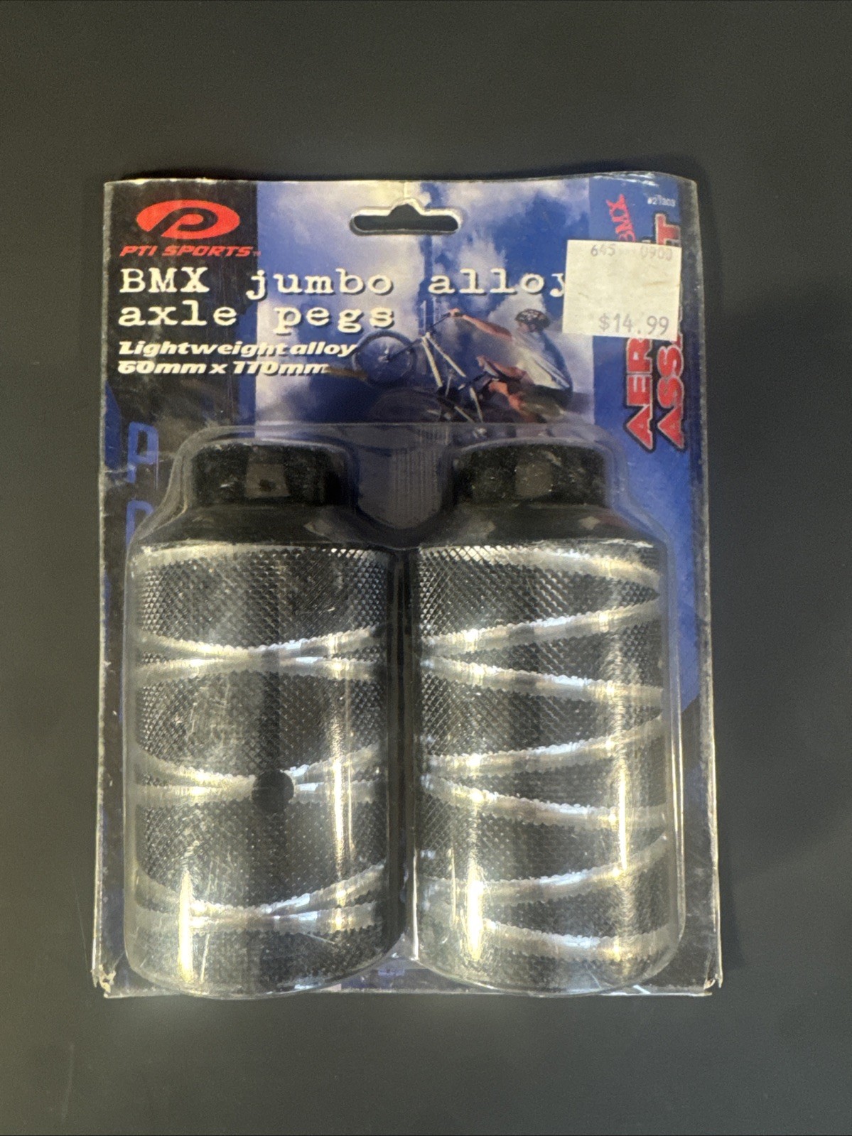Vintage PTI sports BMX jumbo alloy axle pegs Bicycle Pegs New In Box Dead Stock