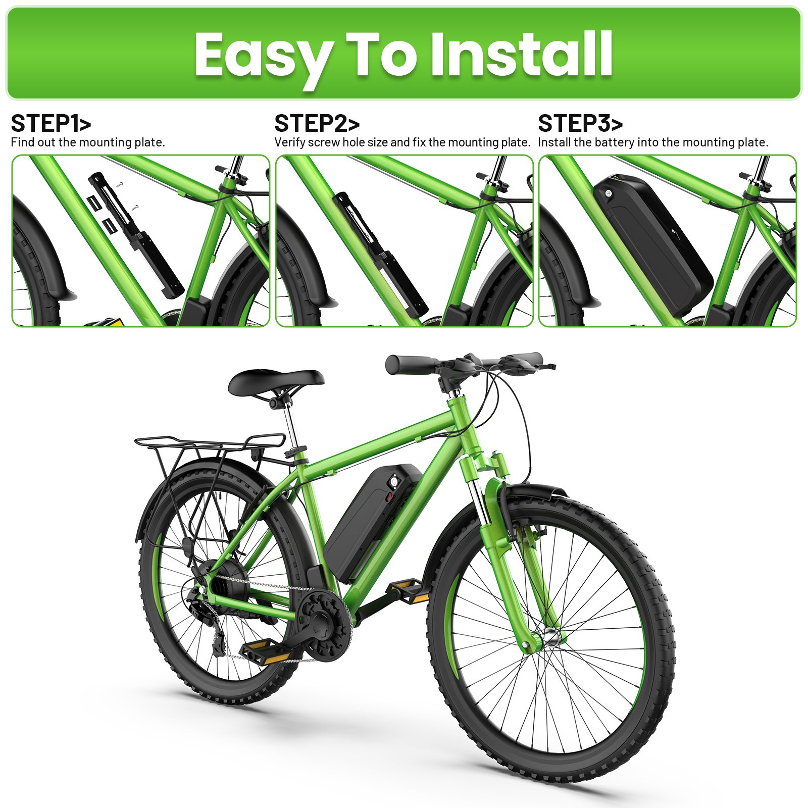 E-bike Lithium battery 36V 48V 52V 20Ah Hailong LG Cells Down Tube 0~2000W Motor