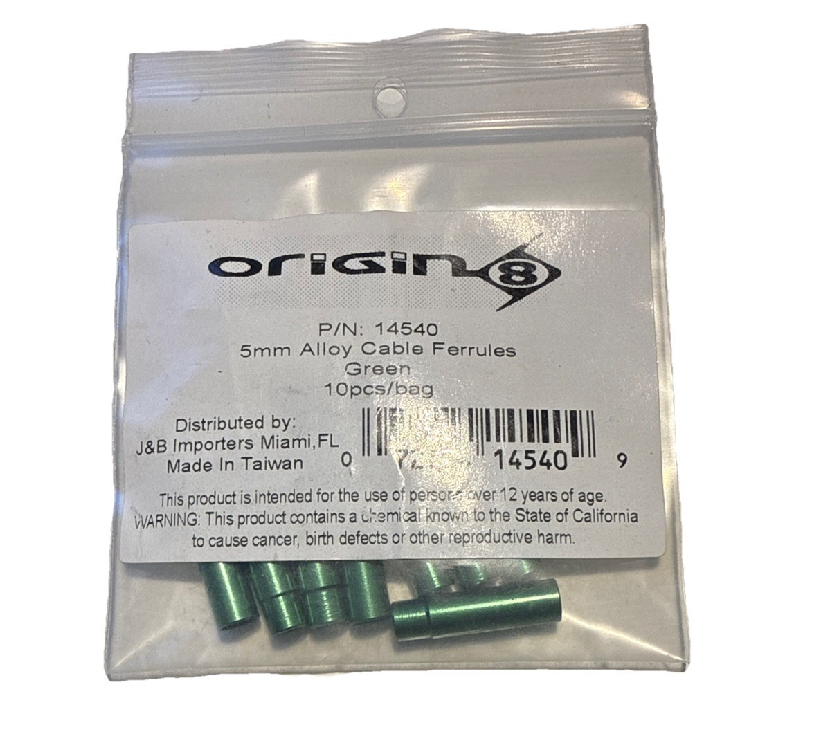 Green bicycle bike alloy cable ferrule kit origin8 5mm 10 pieces