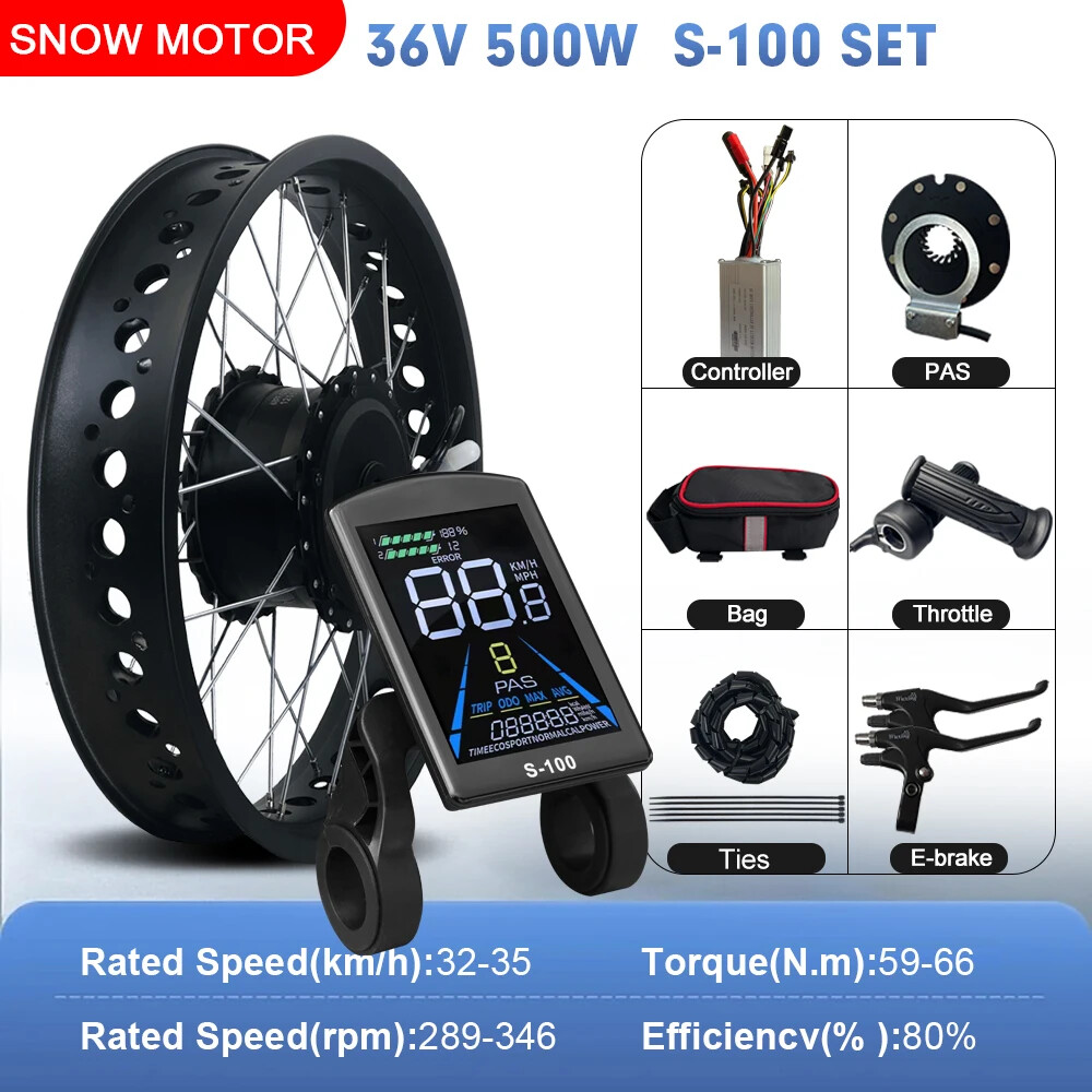 Snow E-bicycle Fat Tire 20/24/26In 36V 48V 500W Brushless Gear Front Hub Motor