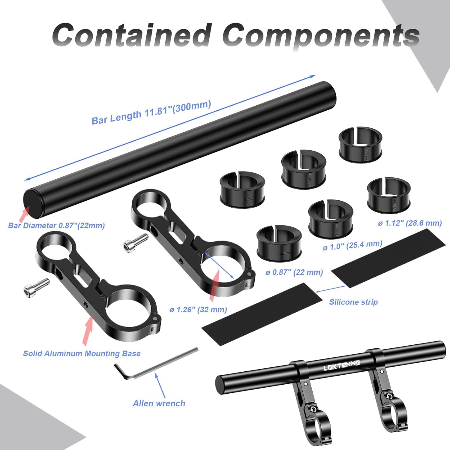 Bike Handlebar Extender 11.8″ Aluminum Dual-Clamp Mount Base for MTB Motorcycle