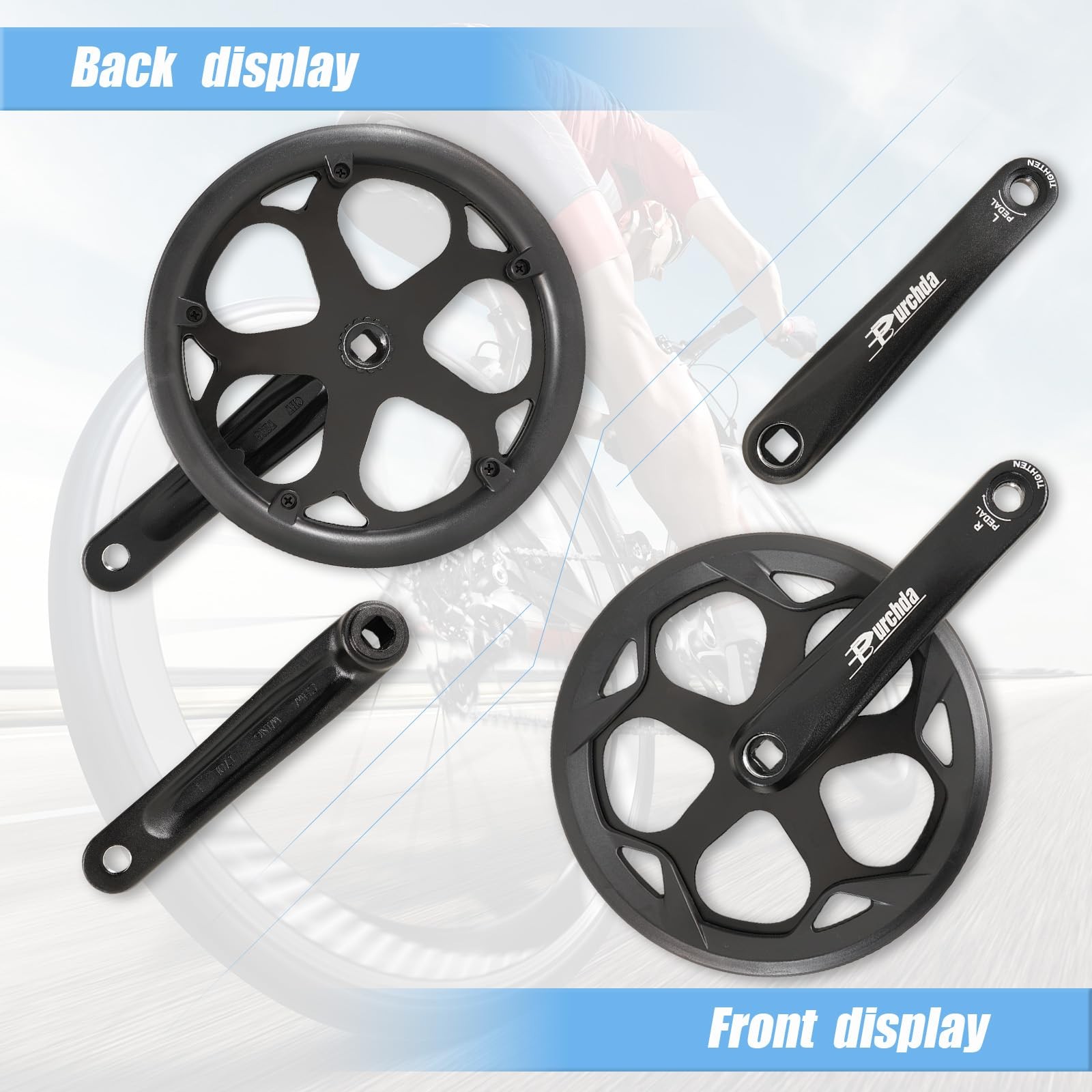 Bike Crankset for Ebike: 52T Universal Set Double 52T, Black