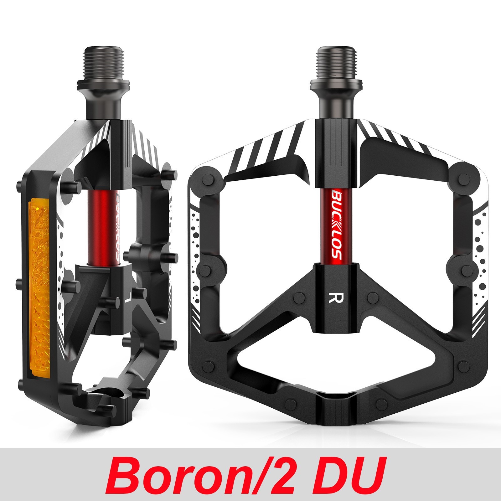 BUCKLOS MTB Pedals with Reflector Flat/Platform Pedals Bearing 9/16” Aluminium
