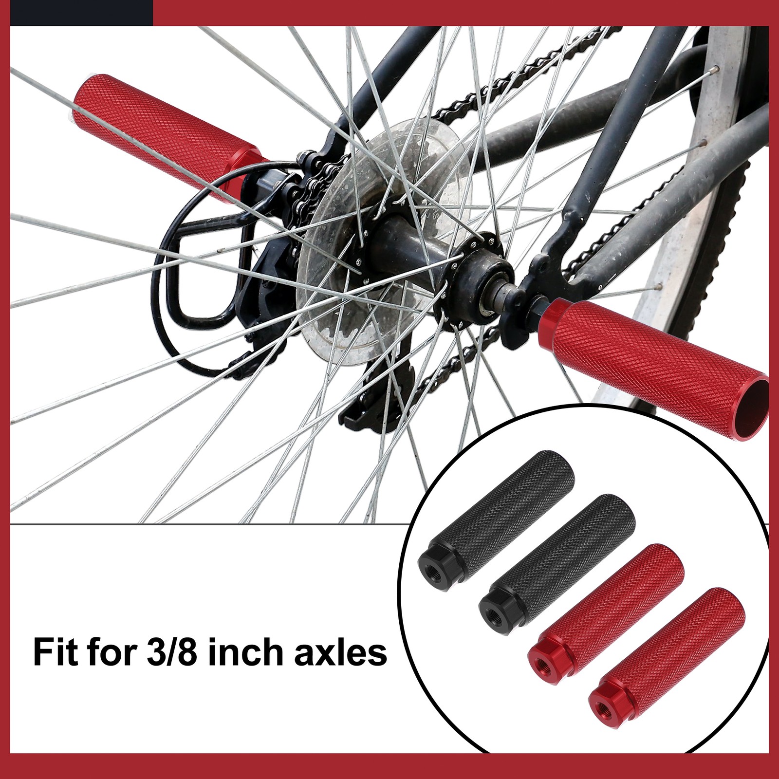 Universal Axle Rear Foot Pegs Footrests for Bike Fit 3/8Inch Black Red Pack of 4
