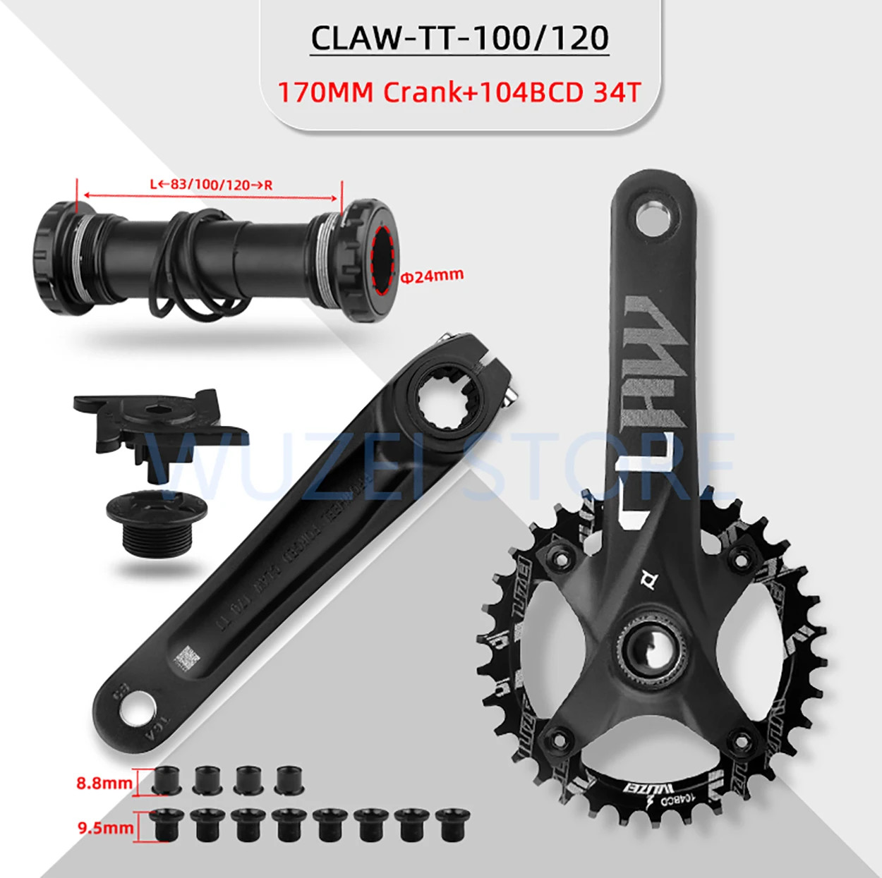 Crankset Fatbike 170mm Integrated Crank Crowns Fat Bike Sprocket 176/192mm Shaft