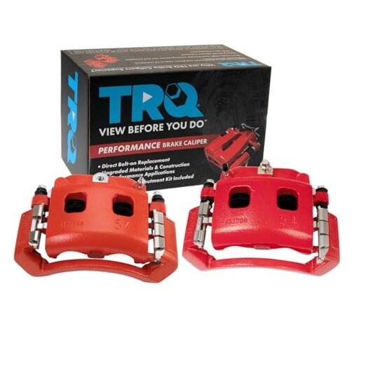 Front Brake Caliper Set Painted Red Brackets Compatible with 2002-2005 Dodge