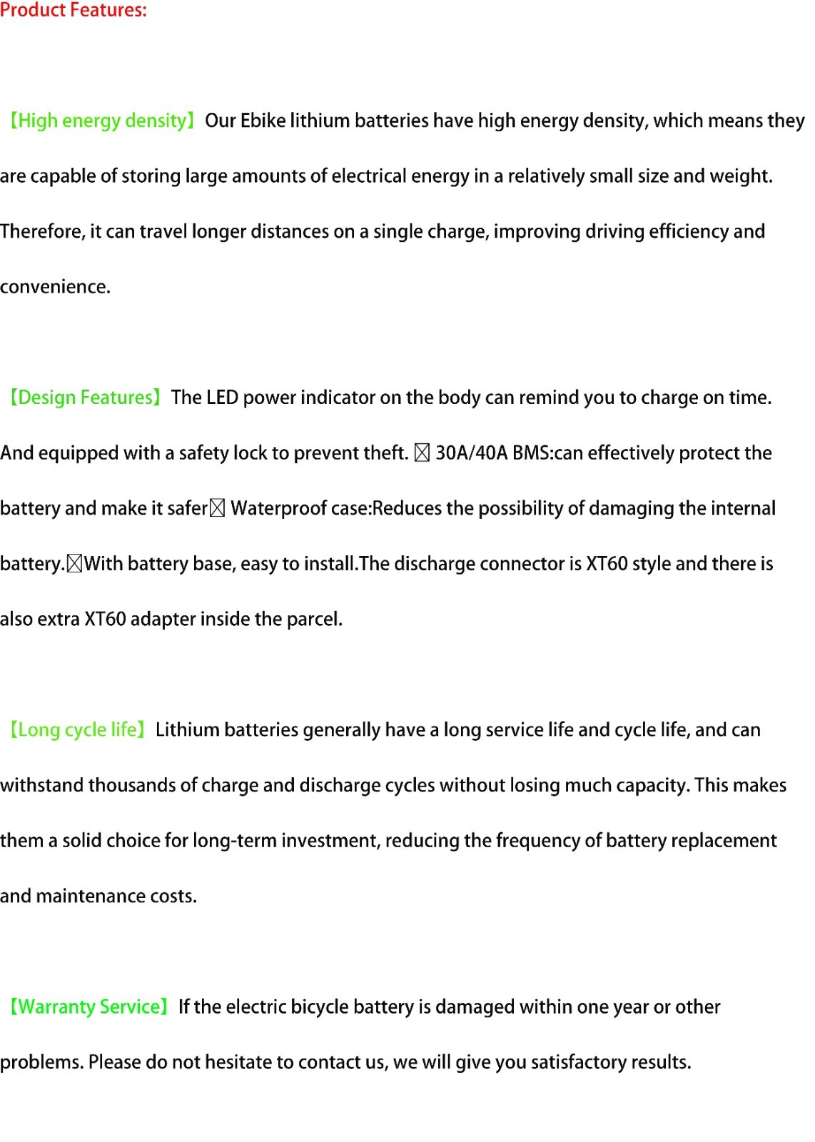 48V/36V ebike Battery 10Ah/15Ah For 500W 750W 1000W 1500W 1800W Electric Bike US