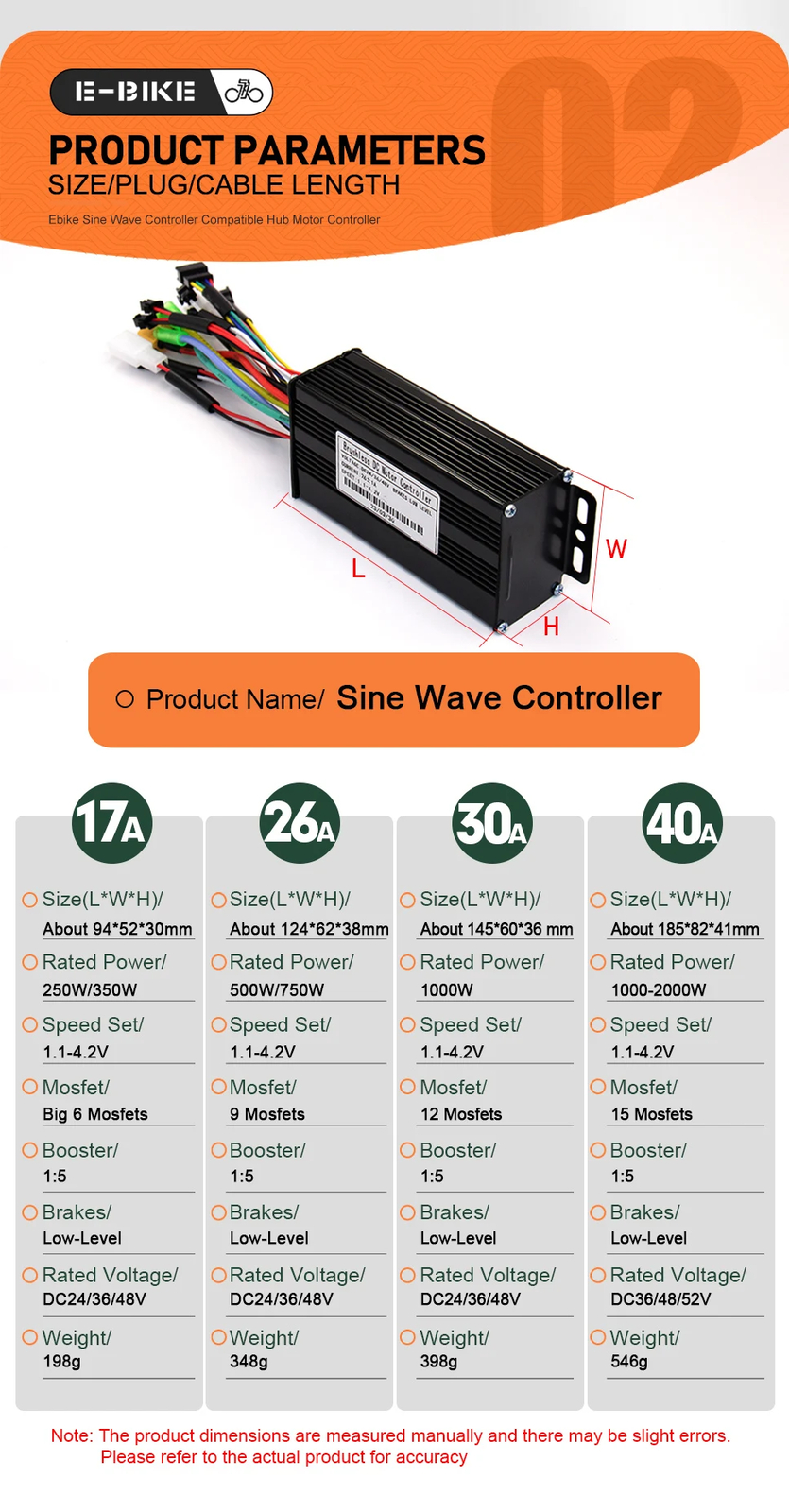 Ebike Sinewave 3 Mode 17A26A30A40A Controller+Color UKC1 Display 250-2000W Motor