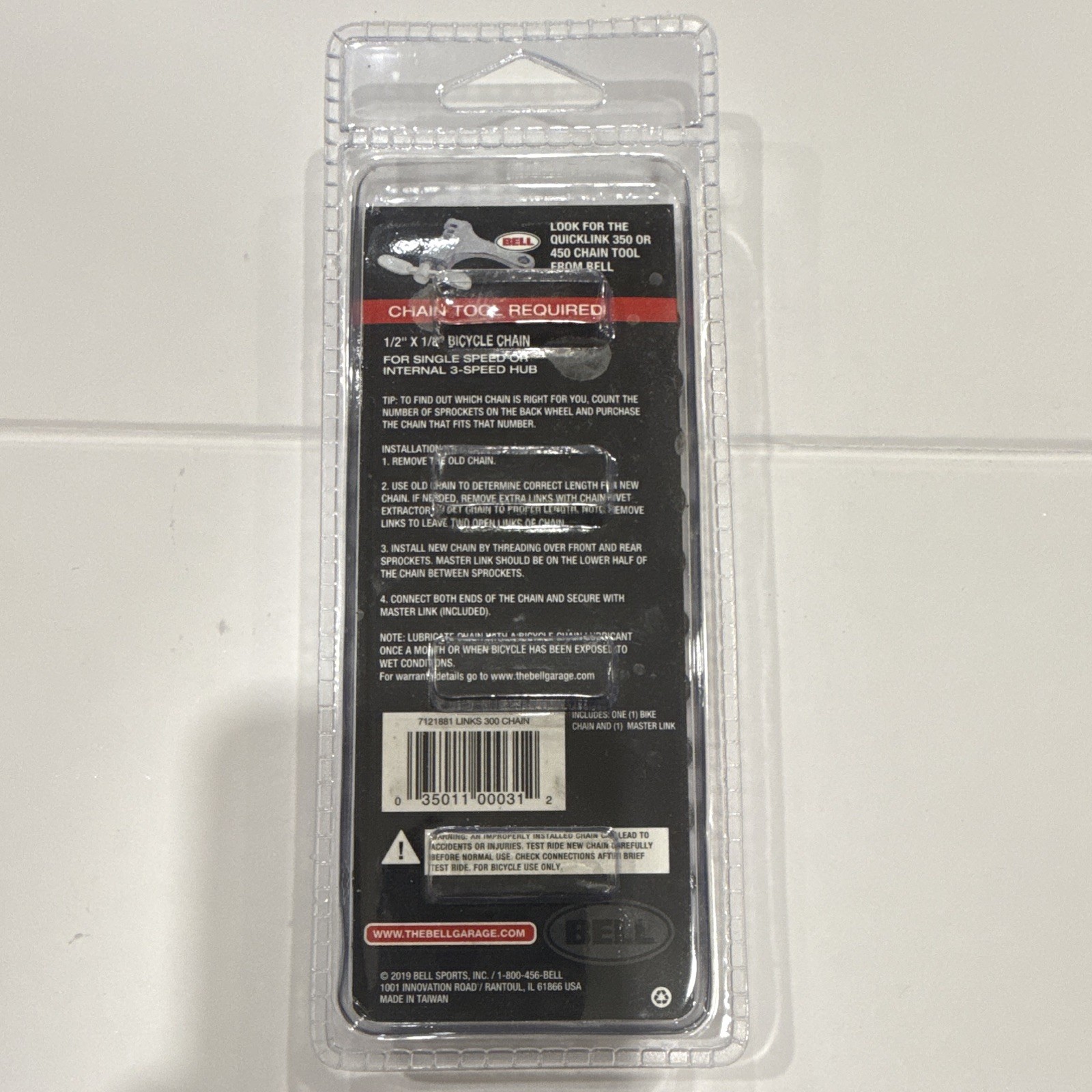 Bell Links 300 Black Steel Bike Chain 1/2 x 1/8 Single Speed/3-Speed +Link