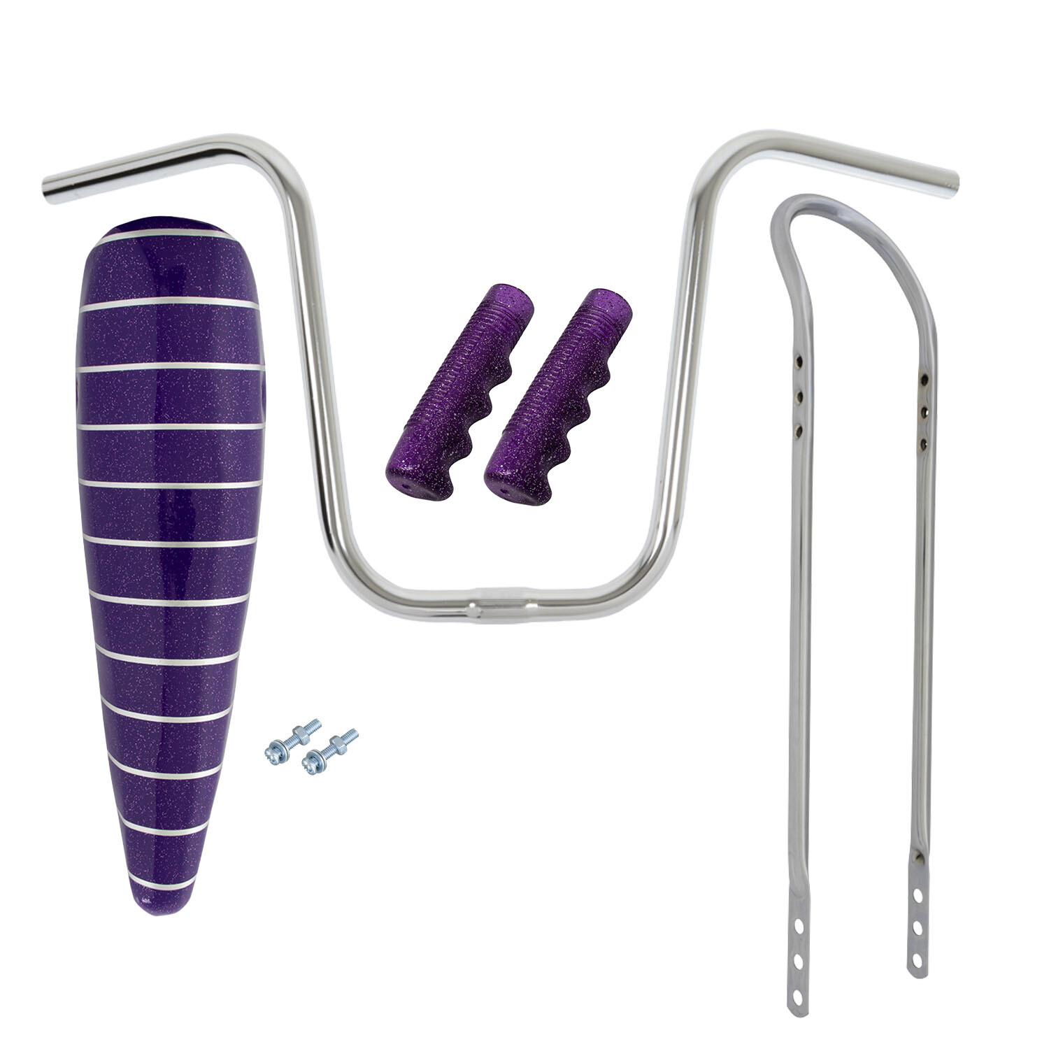 20″ LOWIRDER SPARKLE PURPLE STRIPE BANANA SEAT W/ GRIPS,SISSYBAR & HANDLEBAR