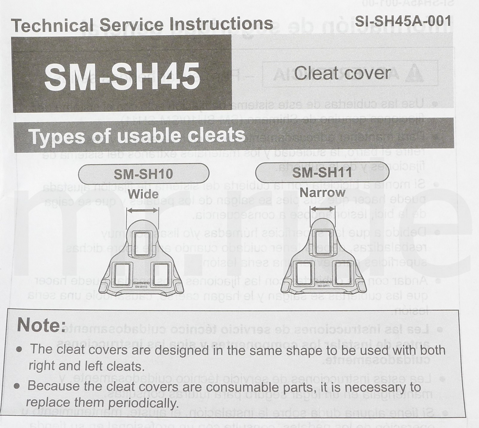 Genuine Shimano SPD SL Cleat Set (SM-SH10,SM-SH11,SM-SH12) / Cover Set (SM-SH45)