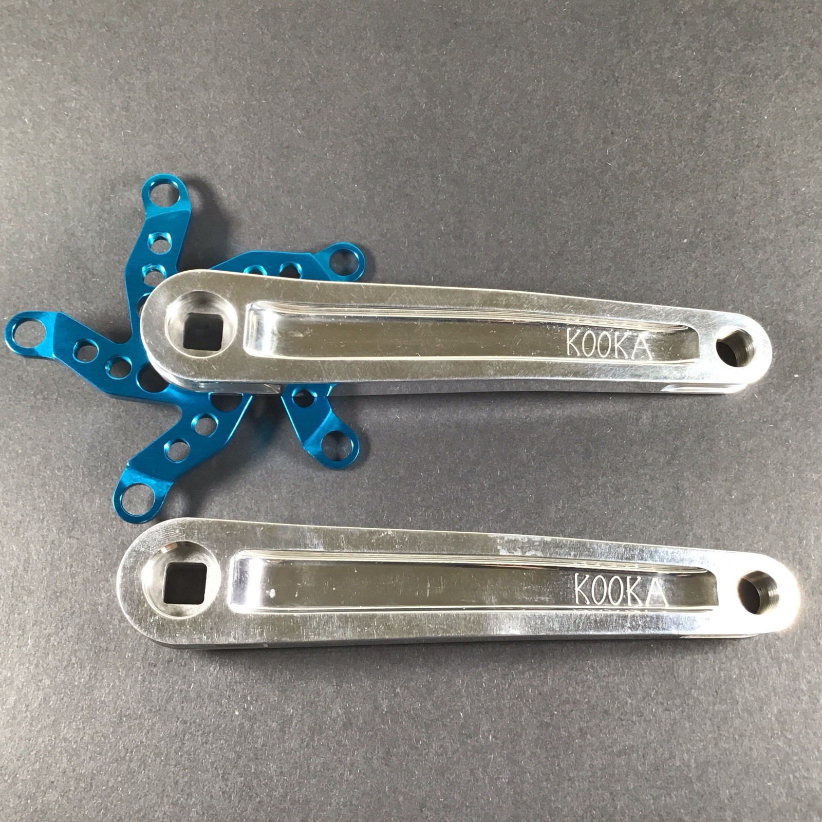 Kooka Crank Arm Set Silver/Blue 170mm 74/110 NOS Vintage MTB Grafton Yeti Klein