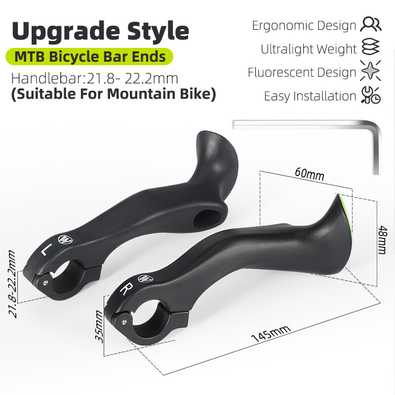 WEST BIKNG MTB Bicycle Bar Ends Ergonomic Bike Inner Bar Ends 22.2mm Black