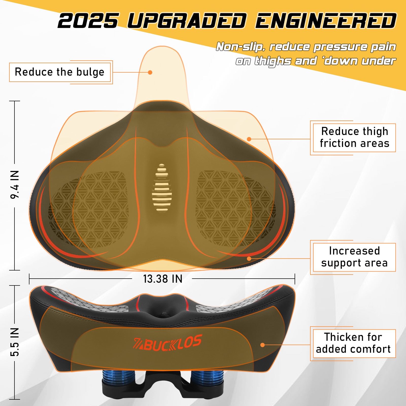 Oversized Comfort Bike Saddle Bicycle Seat Noseless Pad Shock Ergonomic Cushion