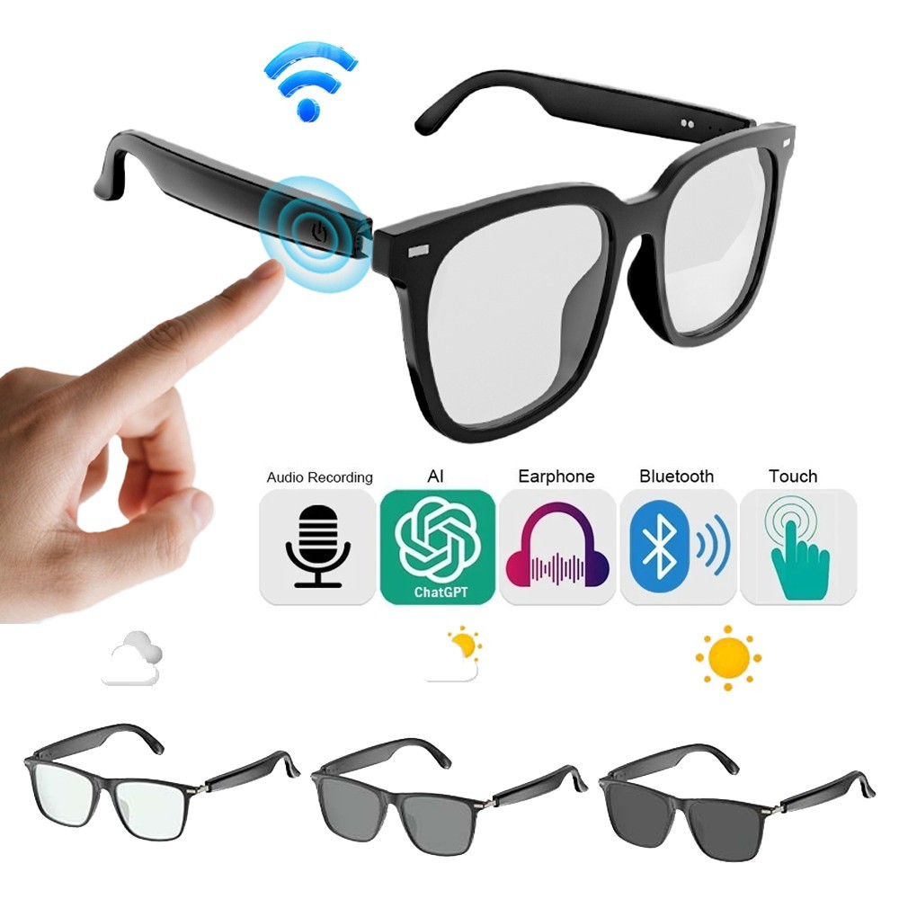 Smart Bluetooth Glasses Photochromic Lenses Glasses App AI Translation Headset