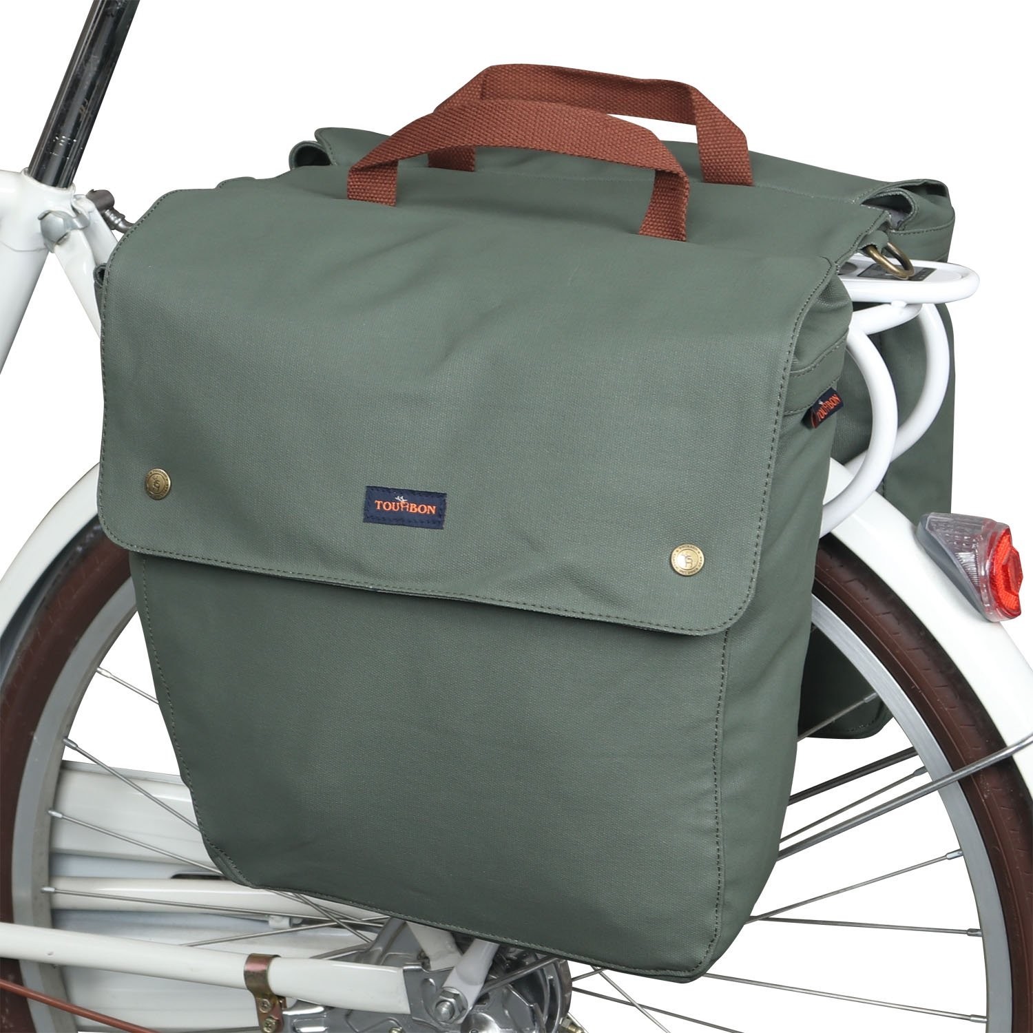 TOURBON Canvas Bike Bags Rear Rack Roll-up Bicycle Panniers Waterproof Green