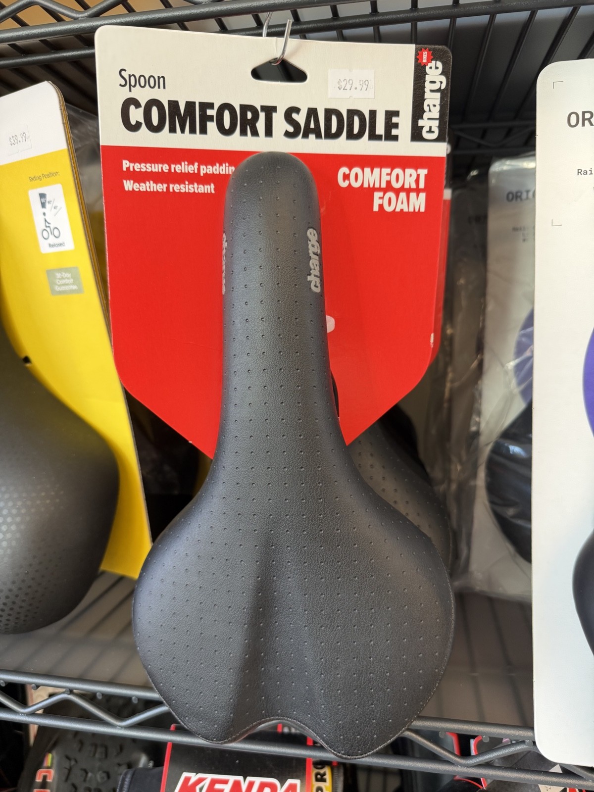CHARGE Spoon Comfort Saddle foam bike seat, black. For road, hybrid, mountain.