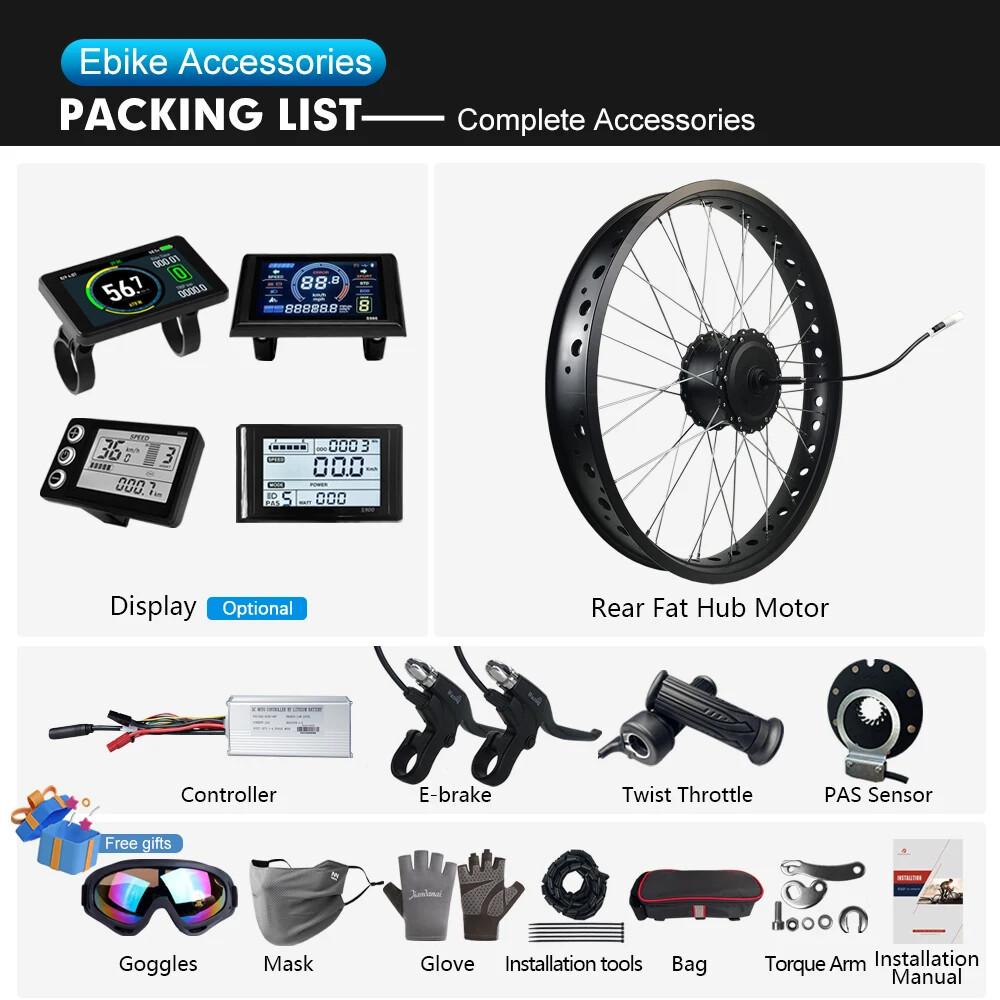 36V 48V 500W 20/24/26 Inch Snow Fat E-bike Rear Rotate Hub Motor Conversion Kit
