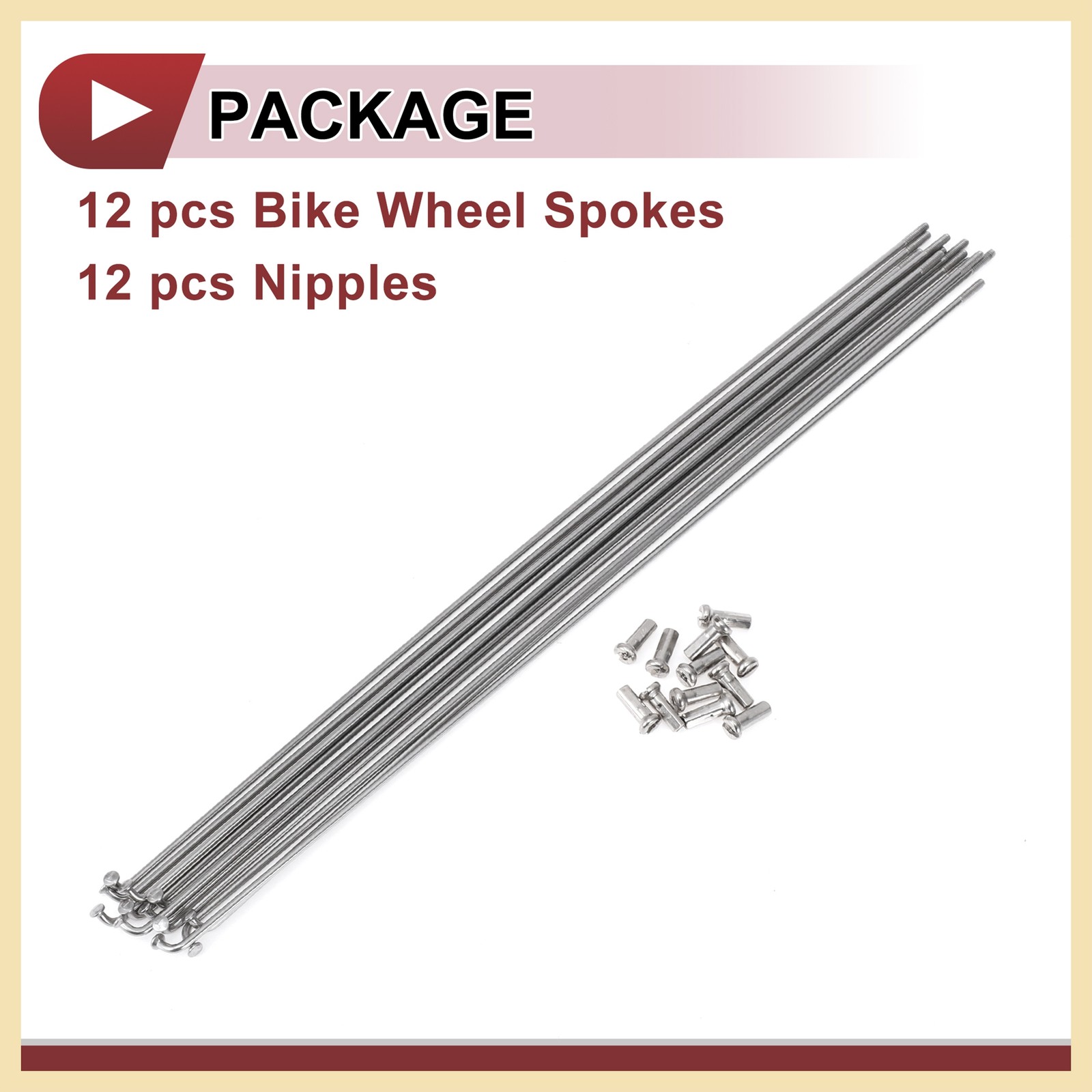 12Set 14G Bicycle Spokes 265mm Bike Wheel Spokes 304 Stainless Steel