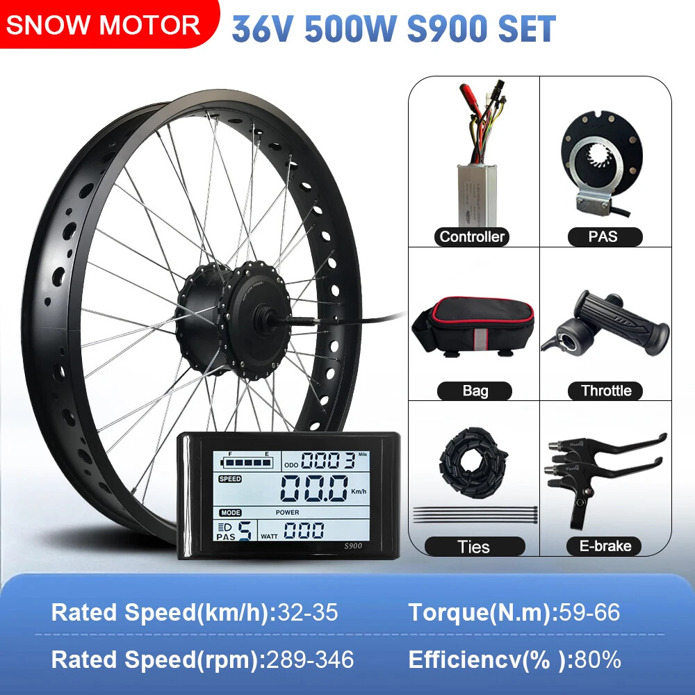 36V 48V 500W 20/24/26 Inch Snow Fat E-bike Rear Rotate Hub Motor Conversion Kit