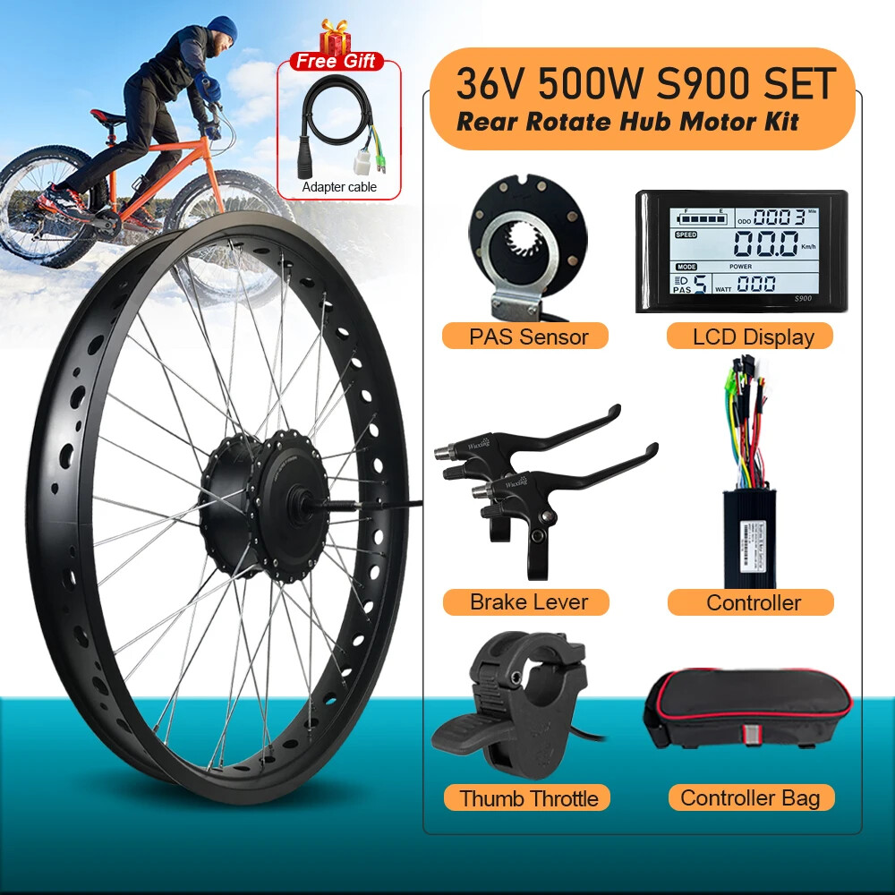 20 24 26inch Snow Ebike Conversion Kit 36V 48V 500W Rear Rotate Hub Motor Wheel