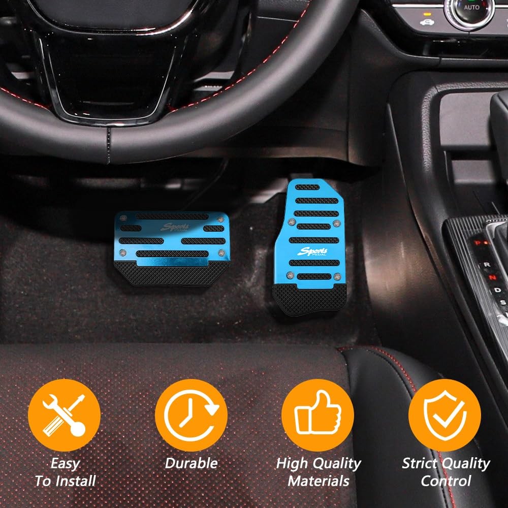 Zufoty 2PCS Car Pedal Covers, Non- Slip Automatic Transmission Pedal Blue