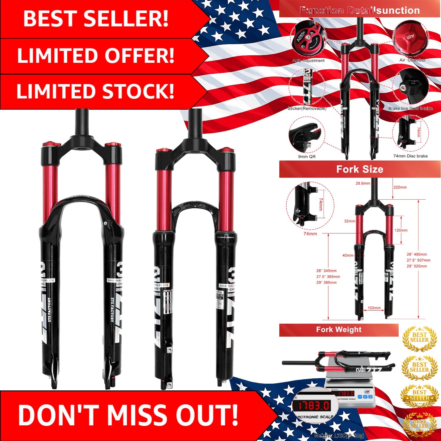 26/27.5/29 inch MTB Dual Air Suspension Fork, 1 1/8 Straight Tube, 120mm Trav…