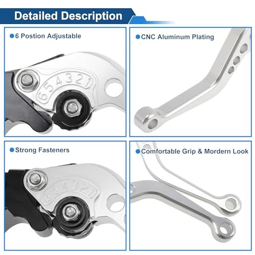 Short Brake Clutch Levers for Yamaha FZ6R 2009-2017 6 Position Silver Tone